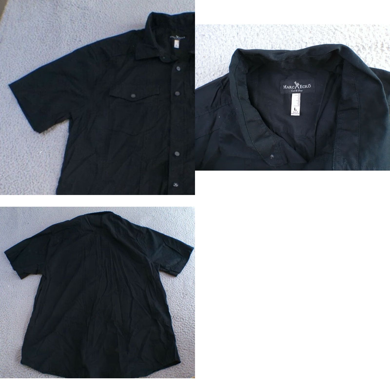 Marcs Marc Ecko Shirt Men's Large Black Short Sleeve Button Up Collared Pockets Size US L / EU 52-54 / 3 - 8 Thumbnail