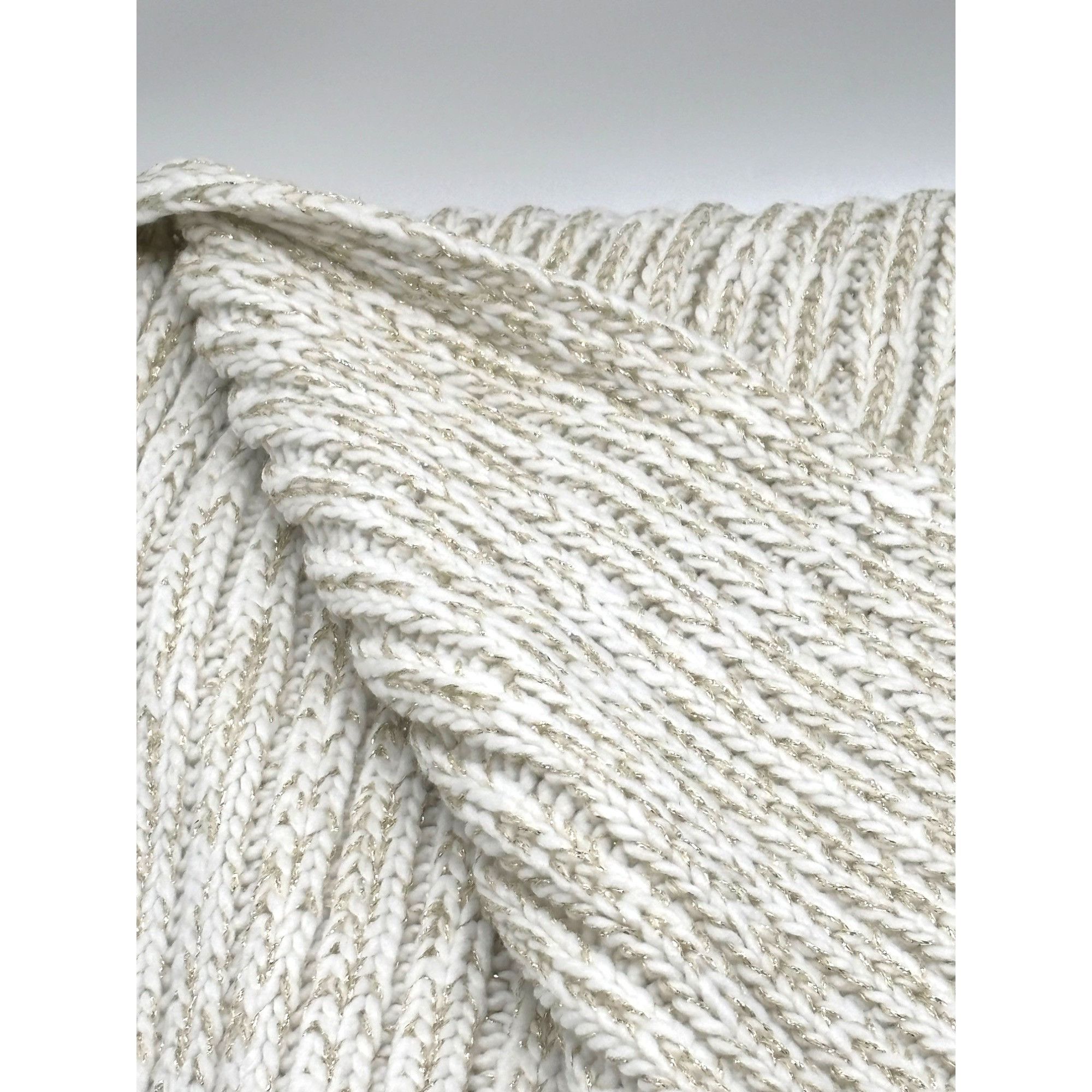 DKNY DKNY Flat-Stud Metallic Rib-Knit Scarf, Ivory/Gold Size ONE SIZE - 8 Thumbnail
