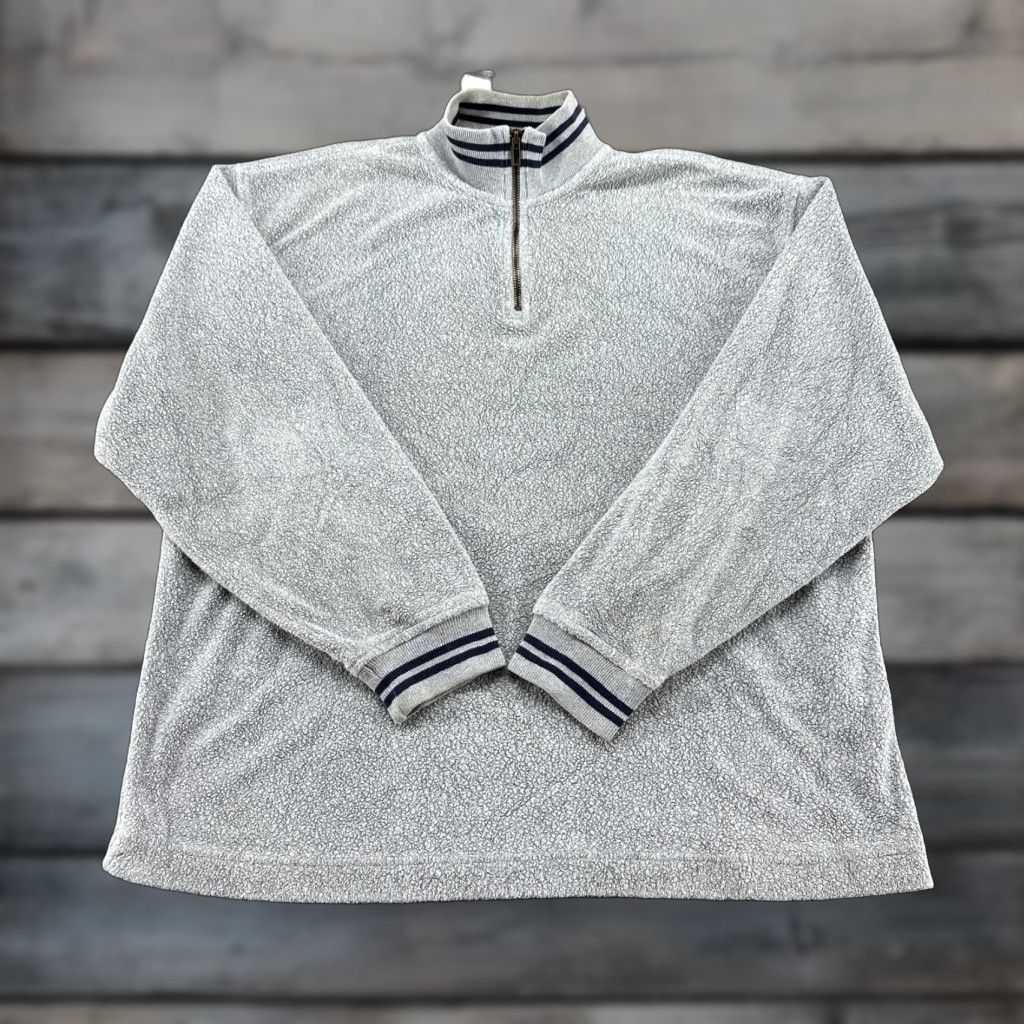 J.Crew VINTAGE J.CREW Pullover Sweatshirt 1/4 Zip Mens L Grey 90s Preppy Mock Neck Fleece Polyester Cotton Size US L / EU 52-54 / 3 - 1 Thumbnail