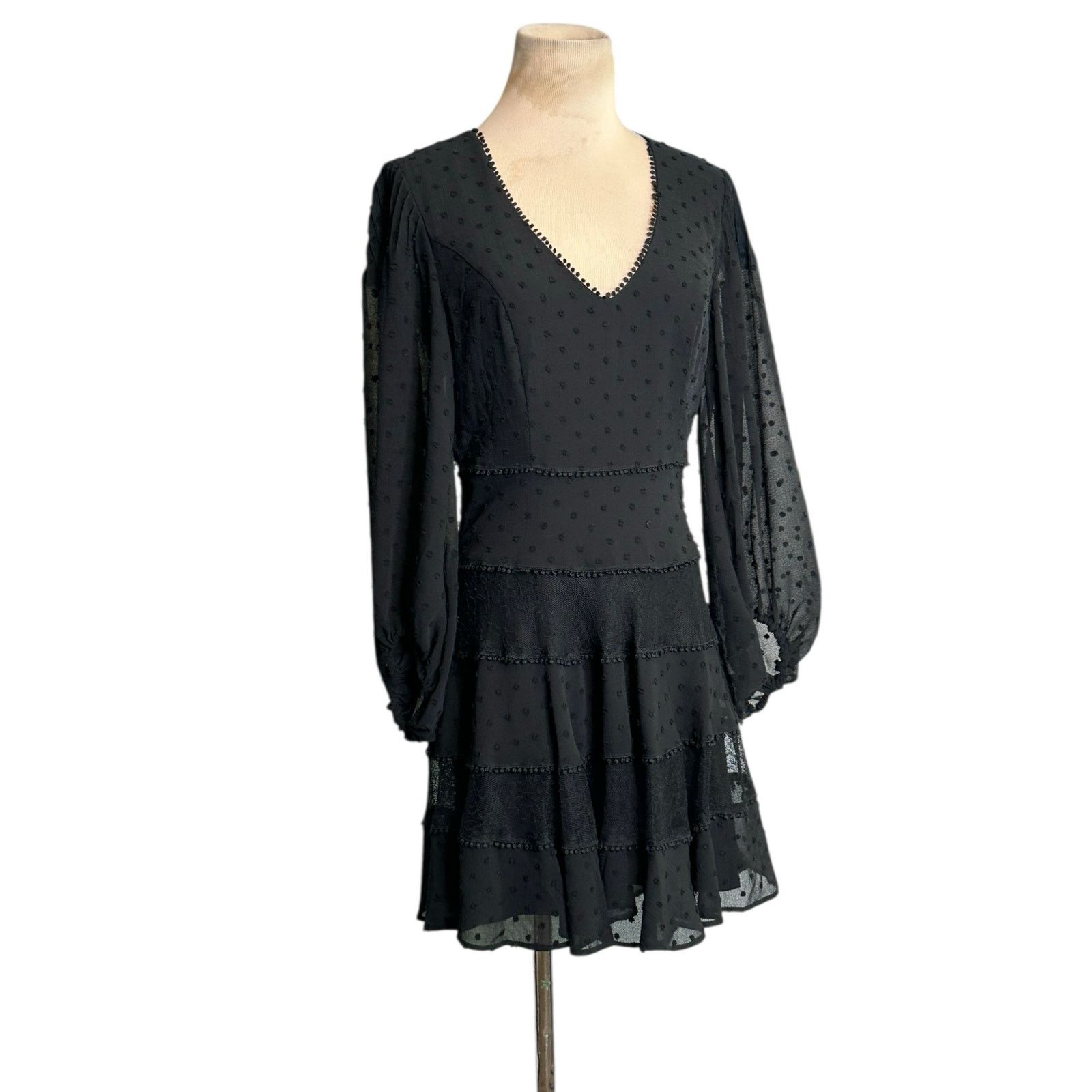 REVOLVE Bardot Mae black lace long sleeves tiered mini dress size 6 Size M / US 6-8 / IT 42-44 - 10 Thumbnail