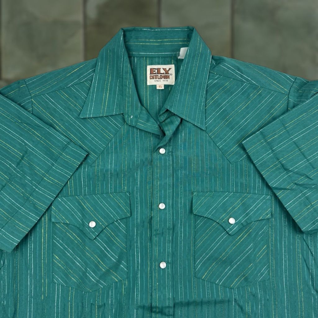 Vintage VINTAGE Ely Cattleman Pearl Snap Shirt Adult 15 Green Striped Western Cowboy 90s Mens Size US M / EU 48-50 / 2 - 1 Thumbnail