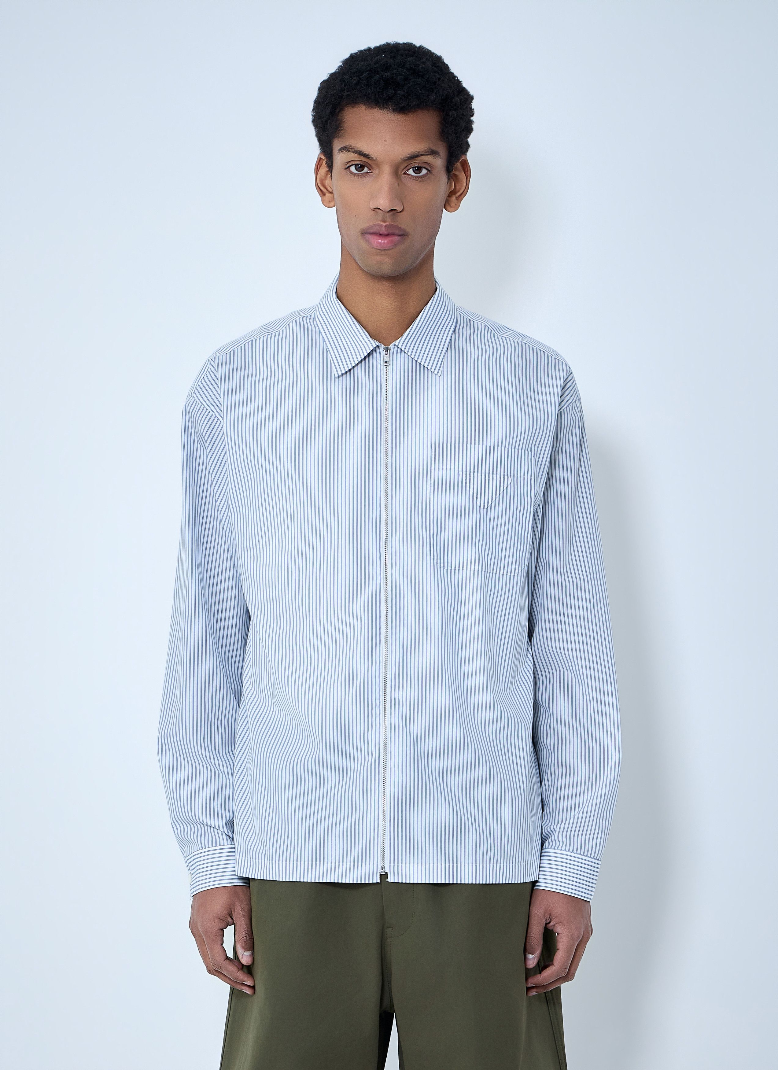 Prada Zip-Front Stripe Shirt Size US M / EU 48-50 / 2 - 1 Thumbnail