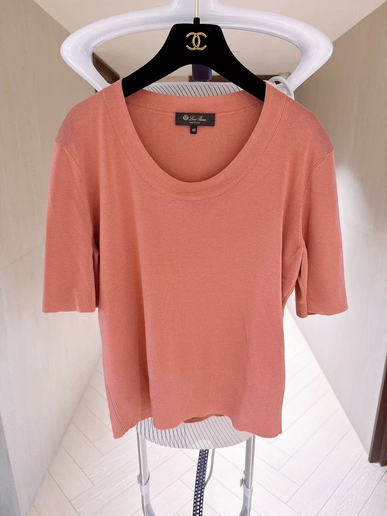 Loro Piana LORO PIANA Orange pink silk knit short sleeves Size L / US 10 / IT 46 - 1 Thumbnail