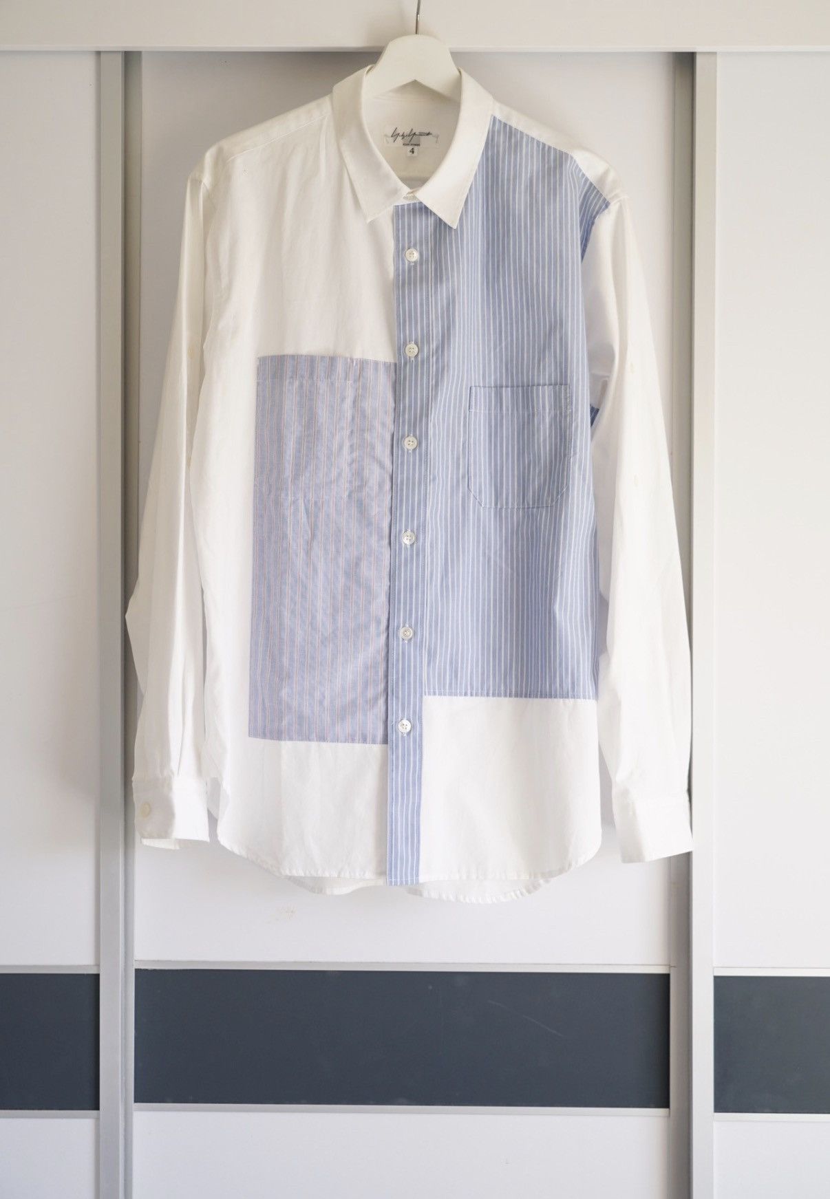 Yohji Yamamoto Yohji Yamamoto 13ss Blue Stripe Panel Shirt K4 Size US XL / EU 56 / 4 - 1 Thumbnail