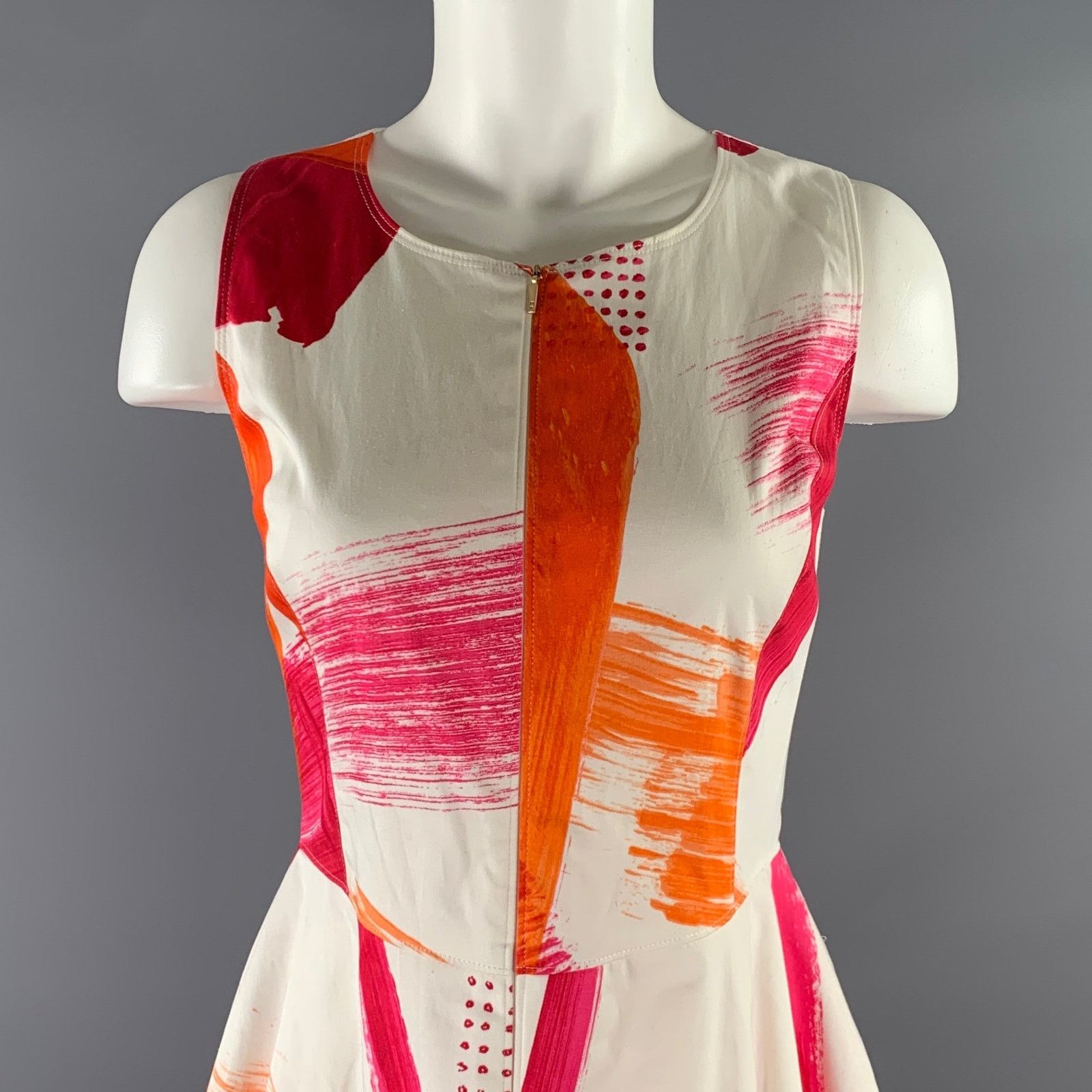 Donna Karan DONNA KARAN SS 2018 M Orange Fuchsia Geometric A-Line Dress Size M / US 6-8 / IT 42-44 - 2 Thumbnail