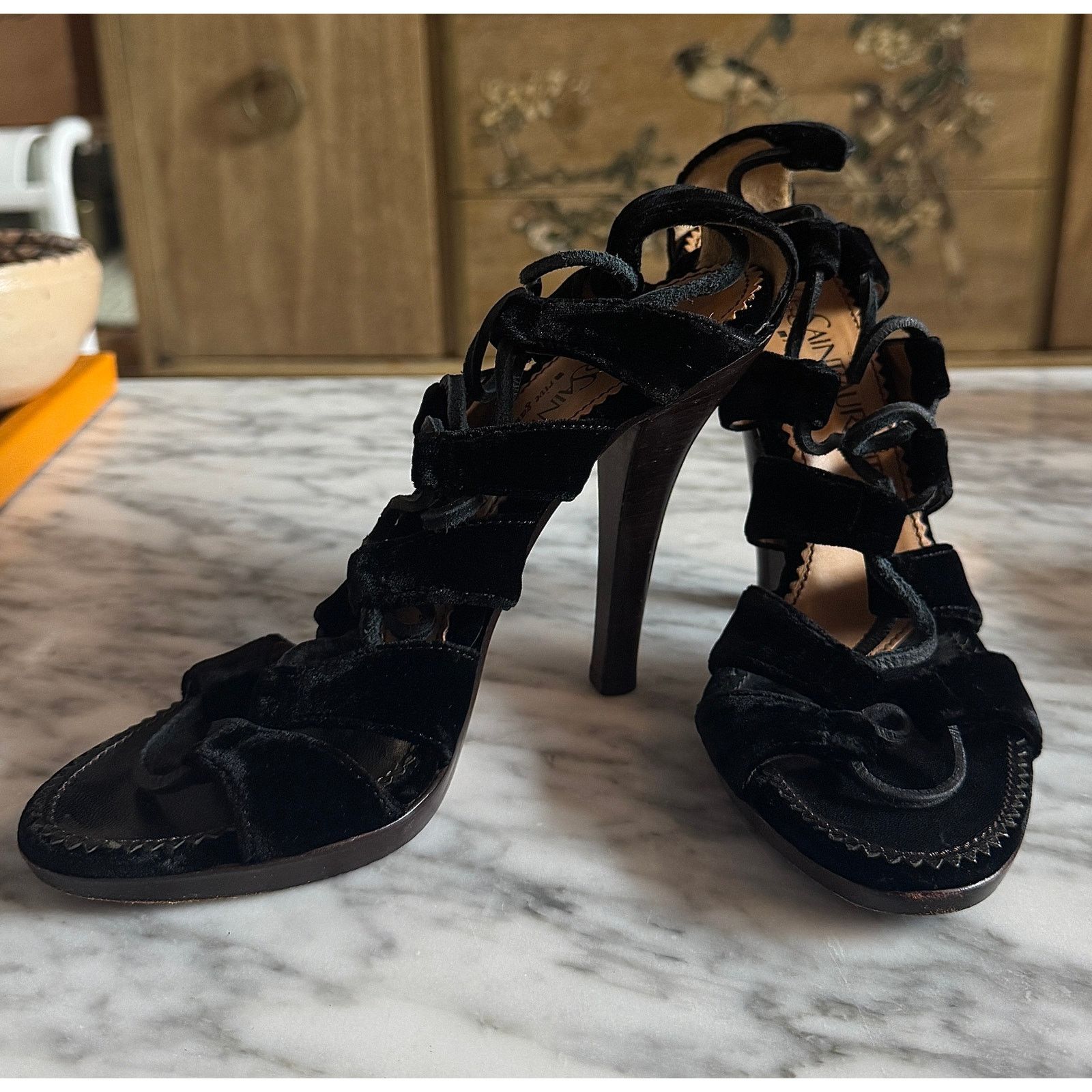 Yves Saint Laurent Yves Saint Laurent Velvet Sandals Size US 7.5 / IT 37.5 - 1 Thumbnail