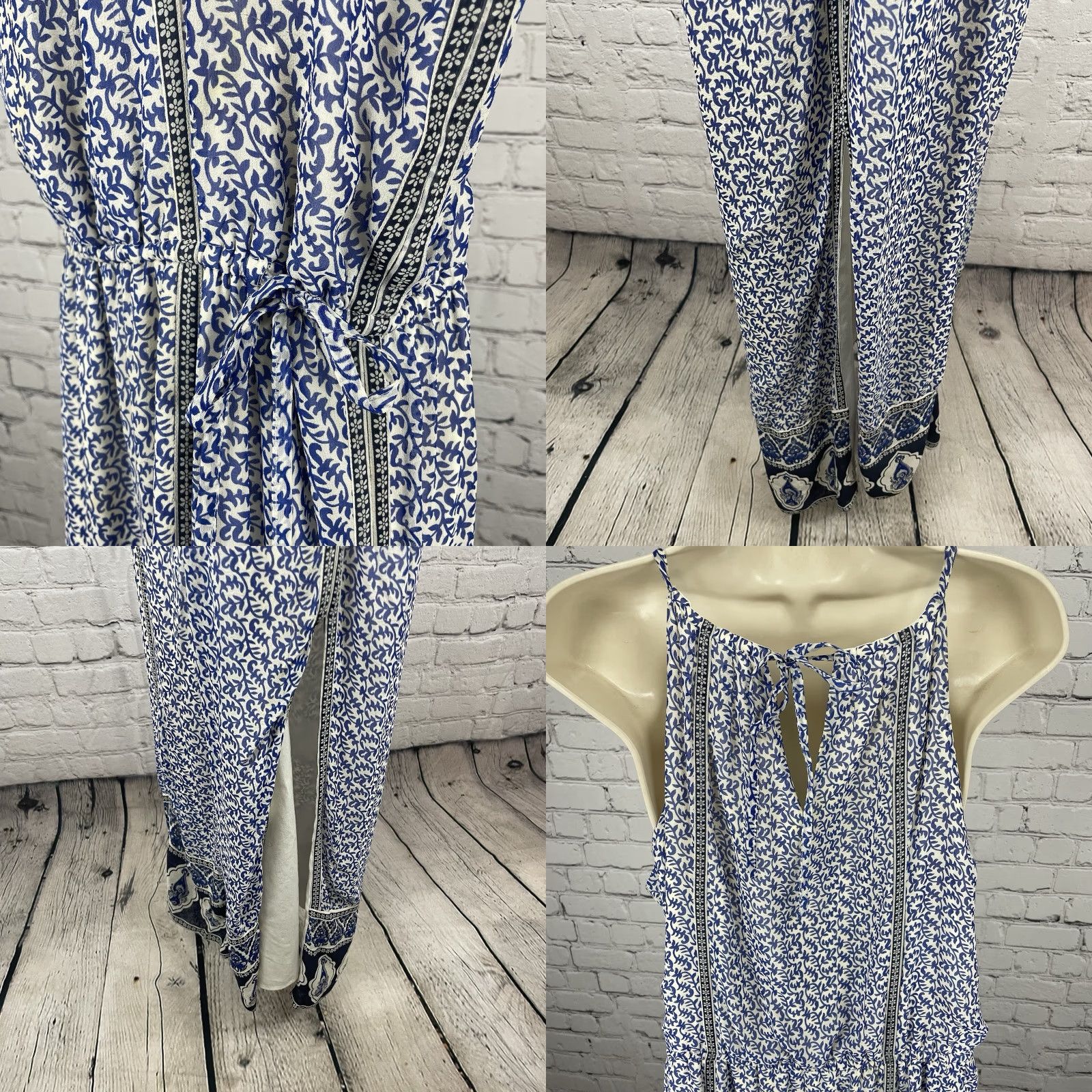 Joie JOIE Maxi Dress Blue & White Silk Chiffon Printed Side Slits Lined Sleeveless Size Large L Size L / US 10 / IT 46 - 11 Thumbnail