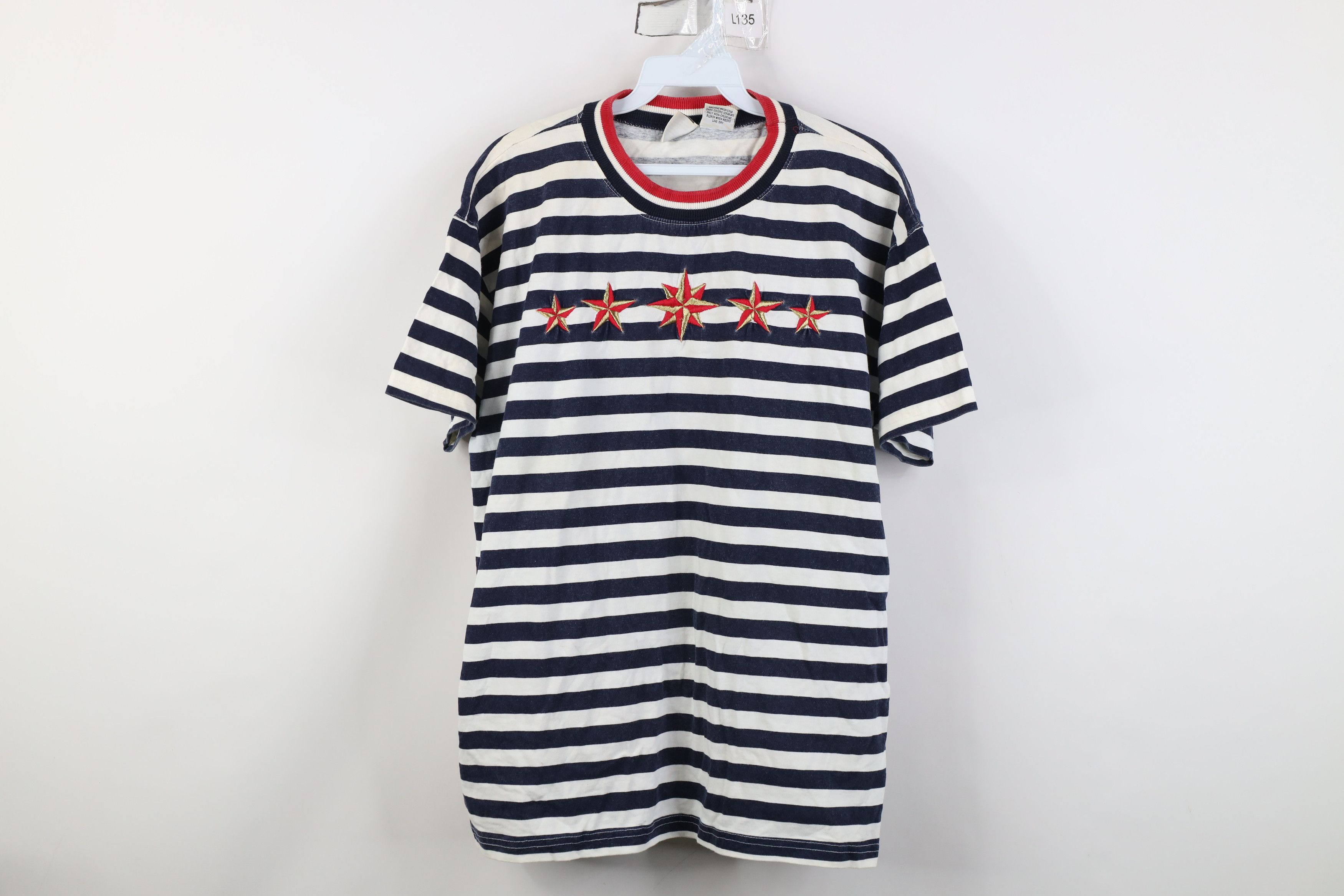 Vintage Vintage 90s Streetwear Striped Star Short Sleeve T-Shirt Size L / US 10 / IT 46 - 1 Thumbnail
