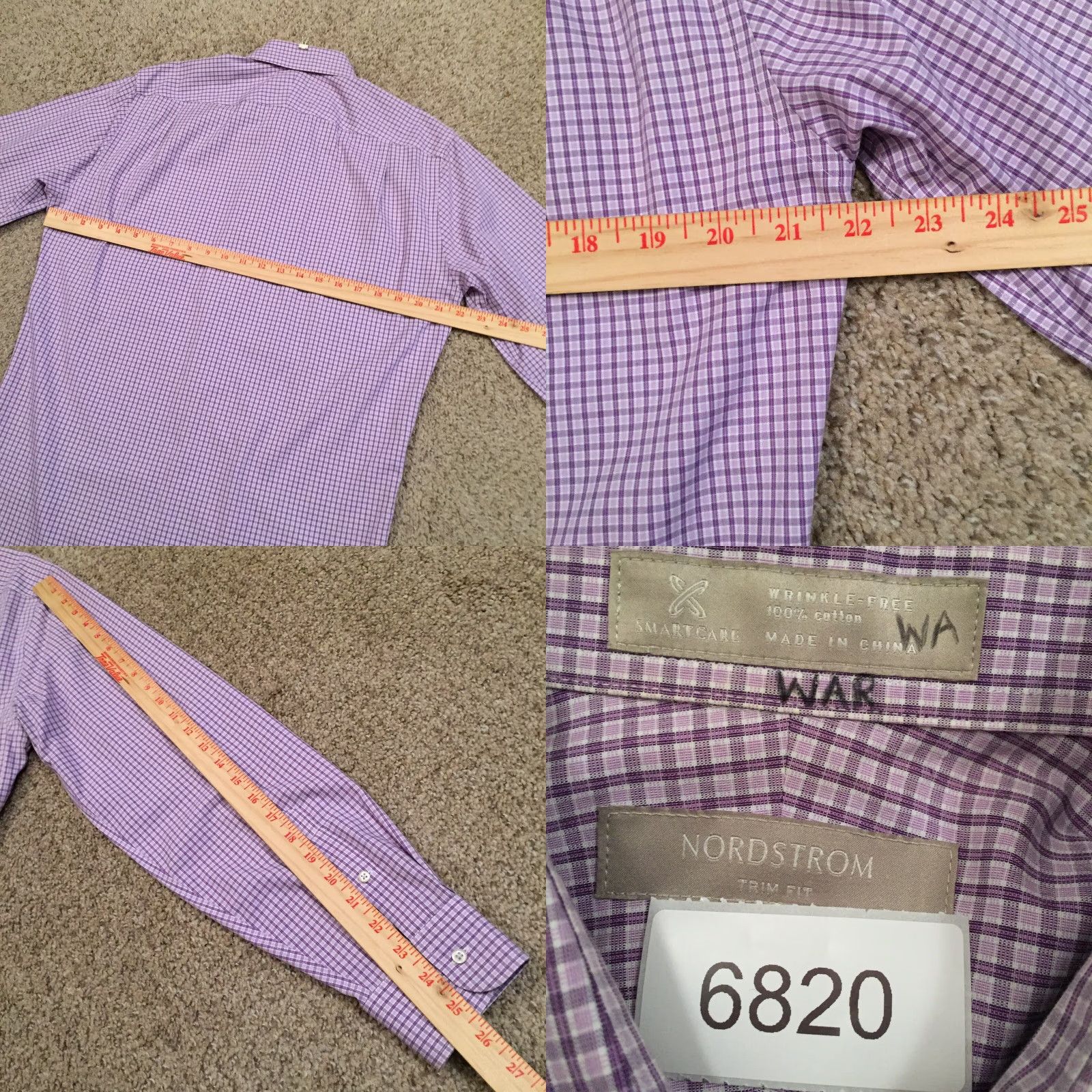 Nordstrom Nordstrom Shirt Mens 15.5 Trim Fit Purple Plaid Long Sleeve Button Up Size US L / EU 52-54 / 3 - 8 Thumbnail