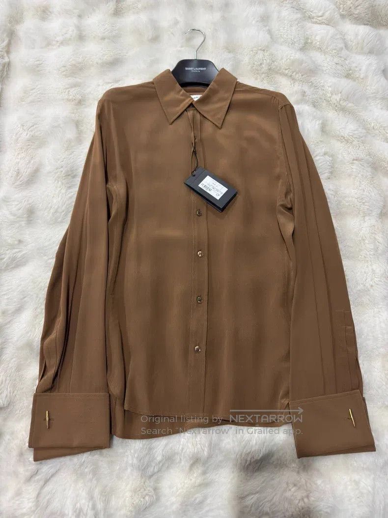 Saint Laurent Paris Saint Laurent Paris Caramel Silk Men's Shirt Size XS / US 0-2 / IT 36-38 - 1 Thumbnail