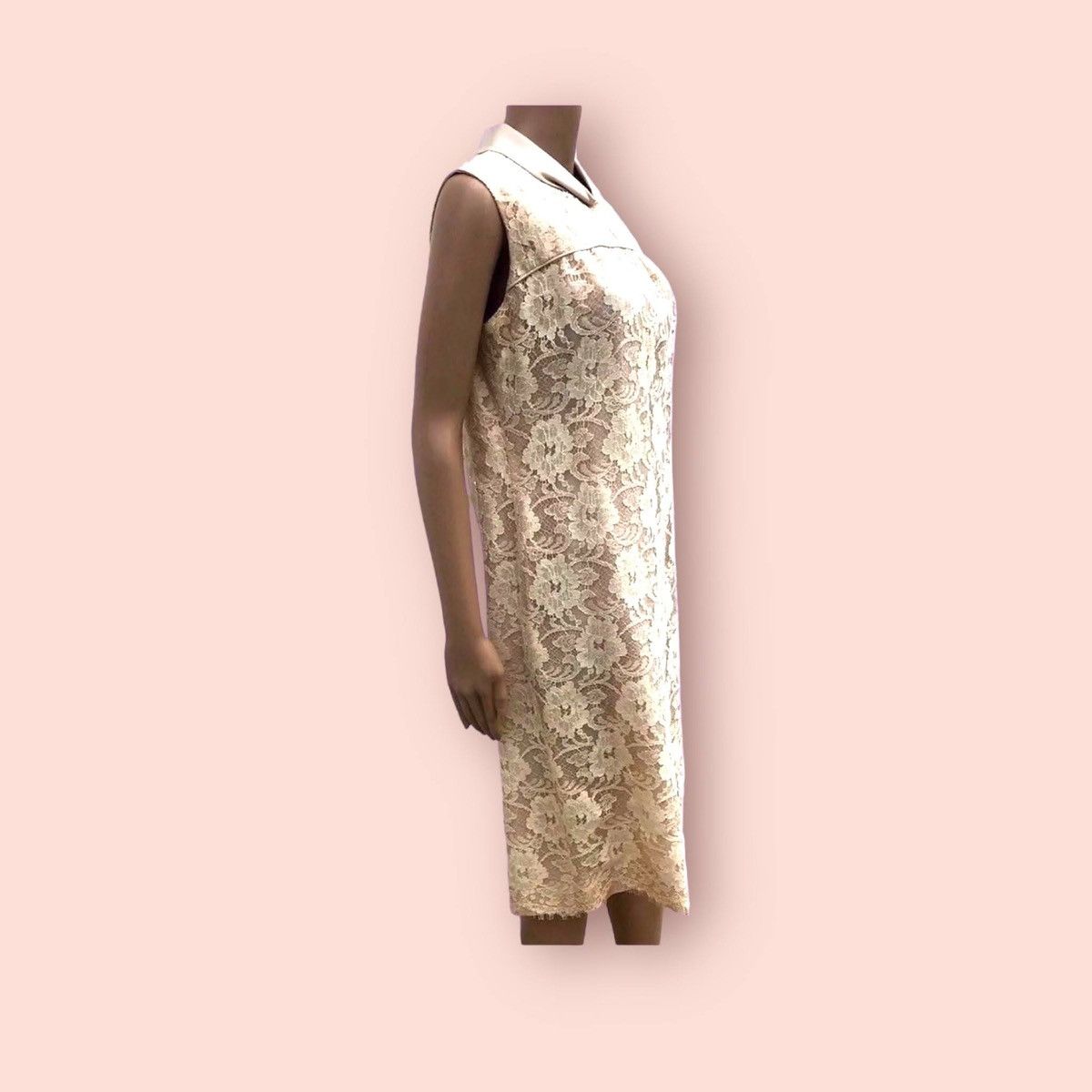 Vintage 60s Ivory Lace Baroque Dress Mid Calf + Rolled Collar Size M / US 6-8 / IT 42-44 - 7 Thumbnail