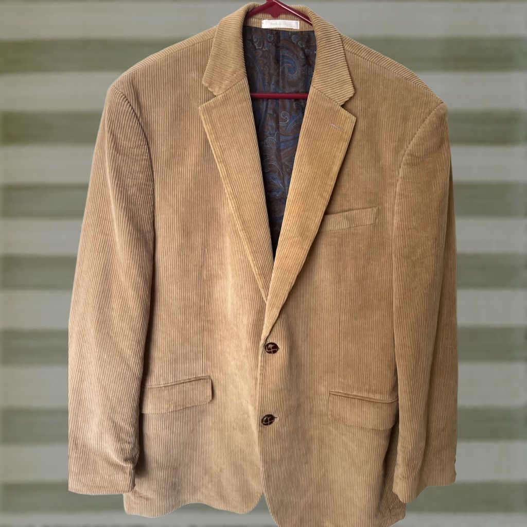 Ralph Lauren VINTAGE Lauren Ralph Lauren Sport Coat Blazer Mens 42R Corduroy Tan Two-Button Notch Lapel Regular Front Solid Beiges Size 42R - 1 Thumbnail