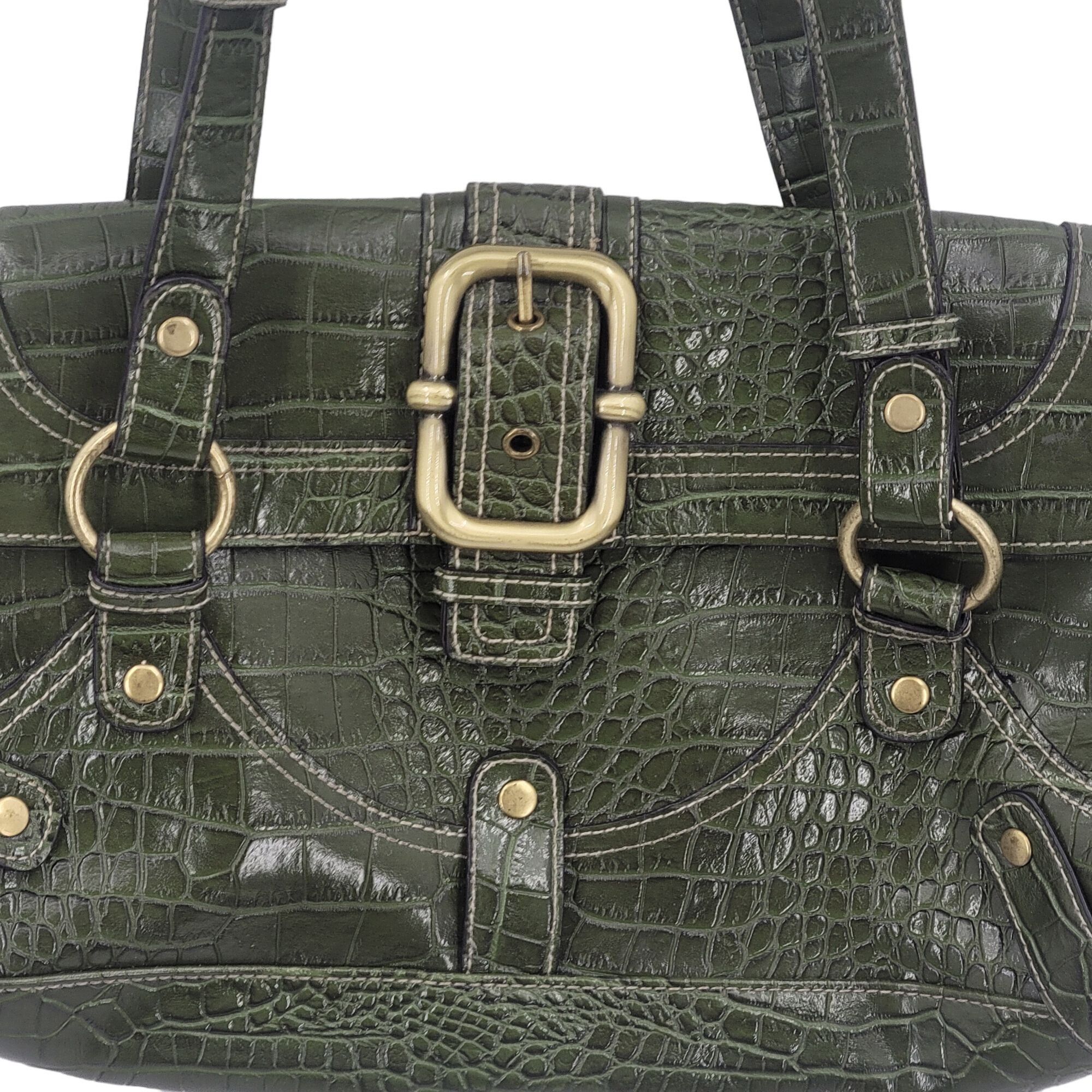 Vintage Vintage Green Vegan Faux Croc Shoulder Bag Satchel Gold Buck Size ONE SIZE - 4 Thumbnail
