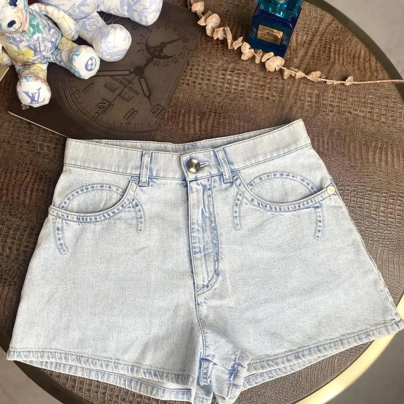 Chanel Summer Light Blue Cotton Logo Shorts 0089