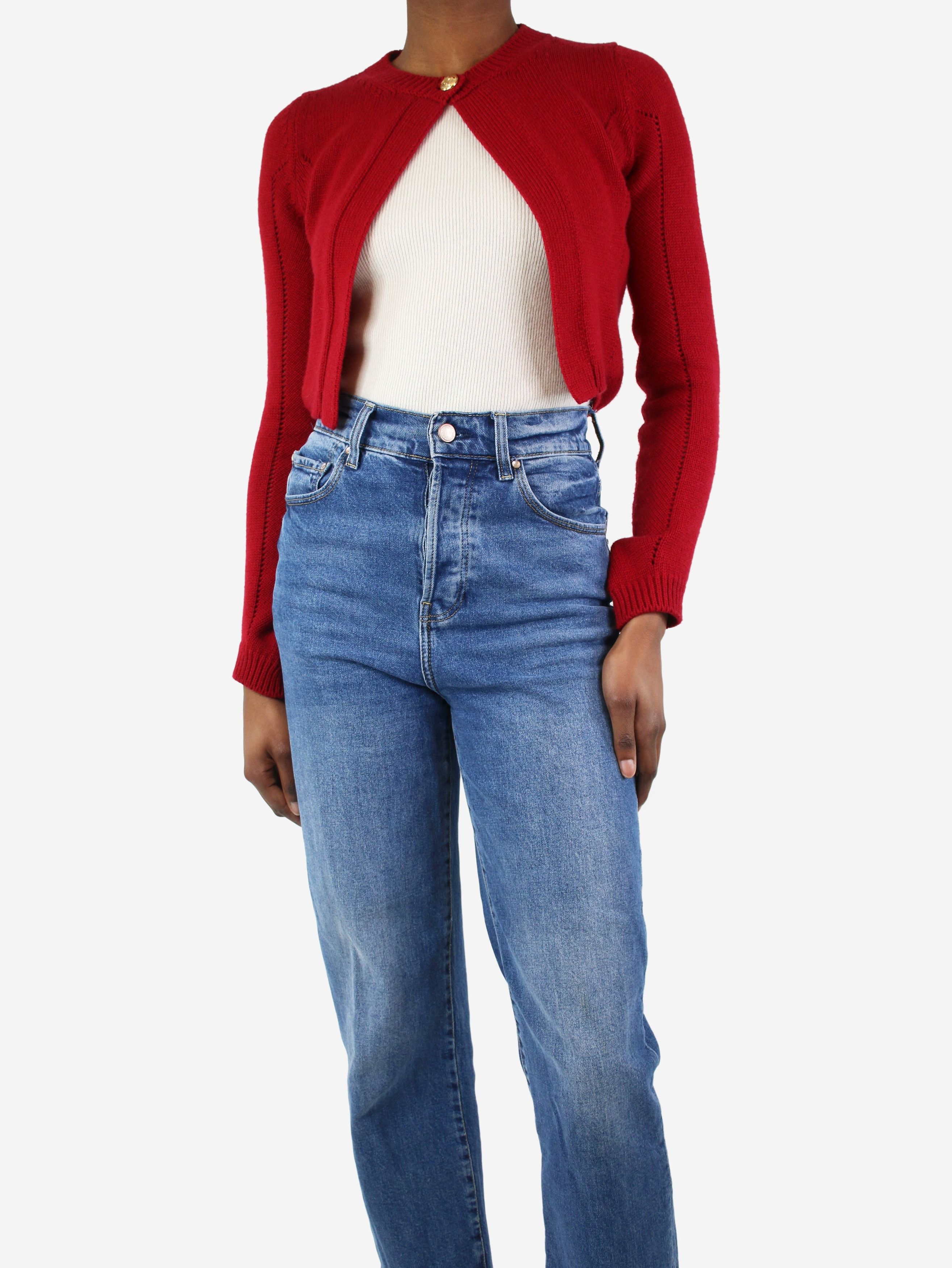 image of Celine Red Single-Buttoned Cropped Cardigan - Size Xs, Women's