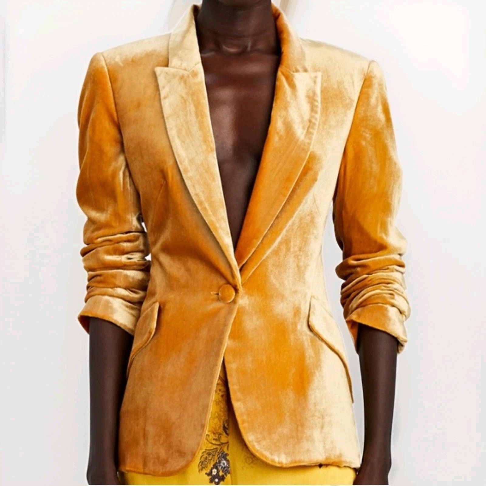 L'AGENCE L'AGENCE Chamberlain Velvet Blazer Gold Yellow Chartreuse Size M / US 6-8 / IT 42-44 - 3 Thumbnail
