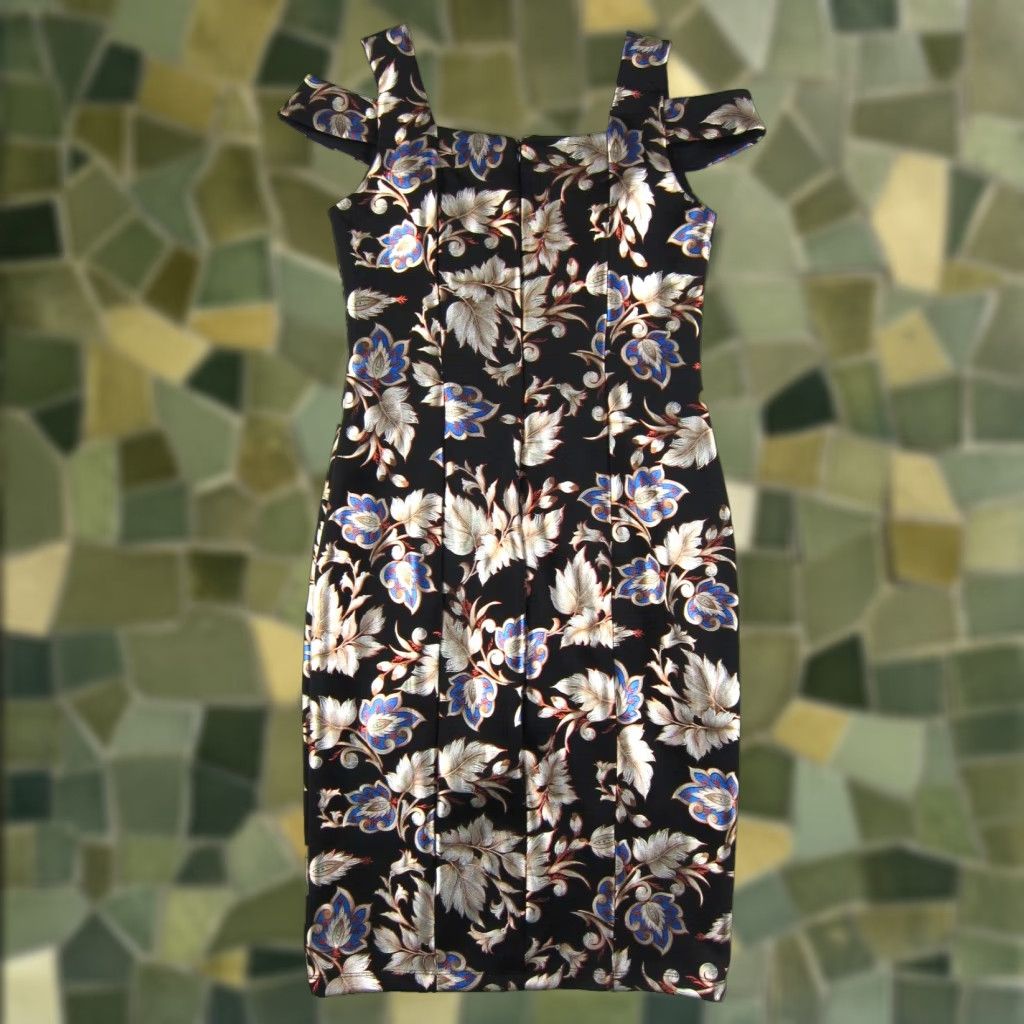 Vintage VINTAGE Enfocus Studio Black Gold Blue Floral Stretch Off Shoulder Shift Tank Dress 6 Size M / US 6-8 / IT 42-44 - 1 Thumbnail