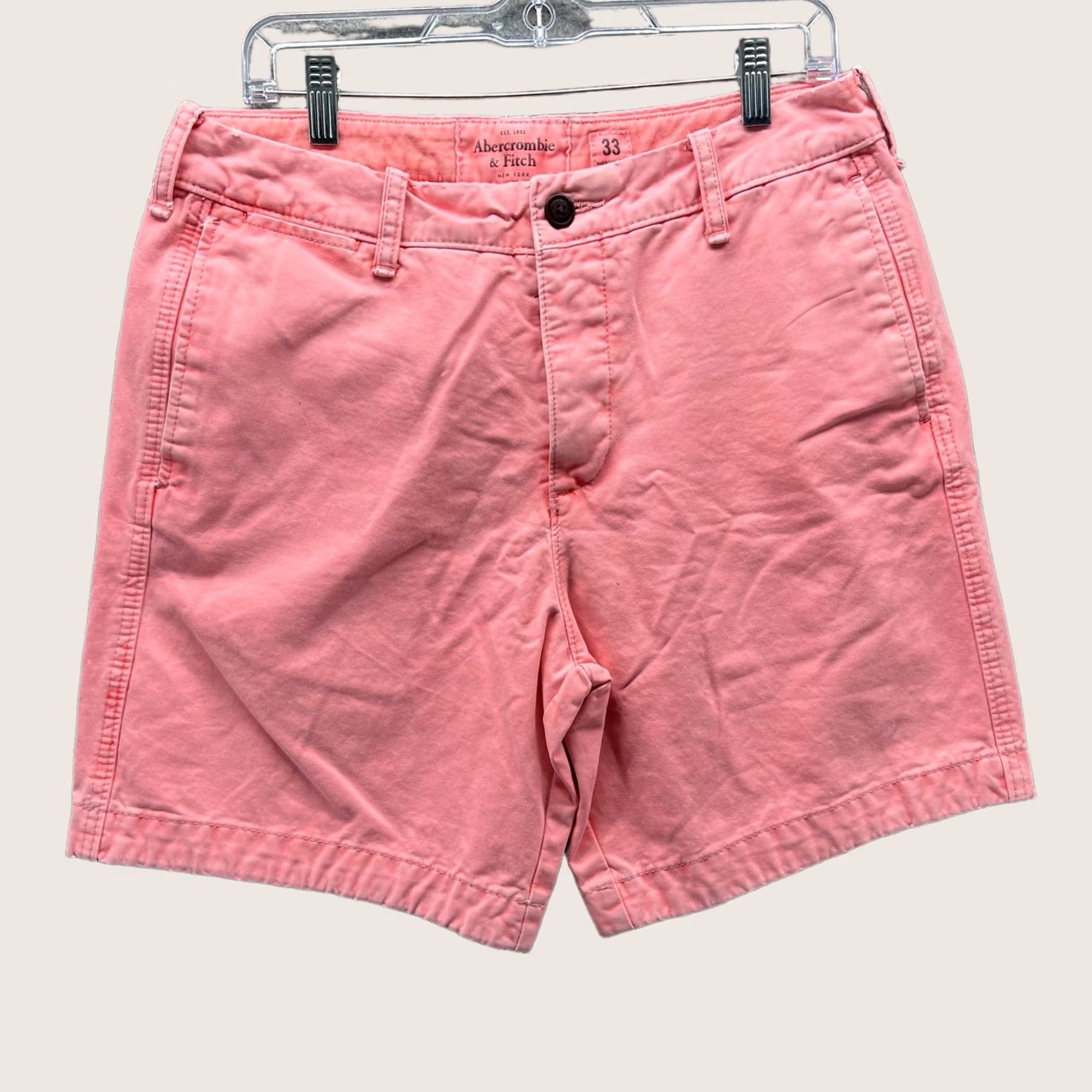 Abercrombie & Fitch Abercrombie & Fitch Shorts Mens 33 Pink Chino Flat Front Casual Summer Pants (Chino) Mens Tailored Flat Front Pink Cotton ShortS Size US 33 - 1 Thumbnail