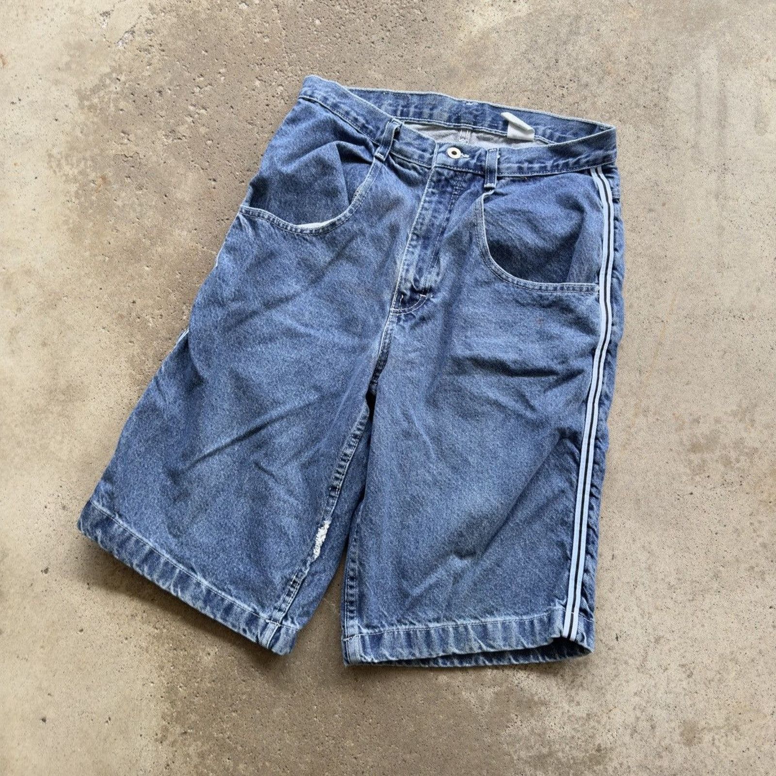 Vintage Y2K Utility Baggy Skater Track Jean Shorts ERD Grunge JNCO Size US 31 - 5 Thumbnail