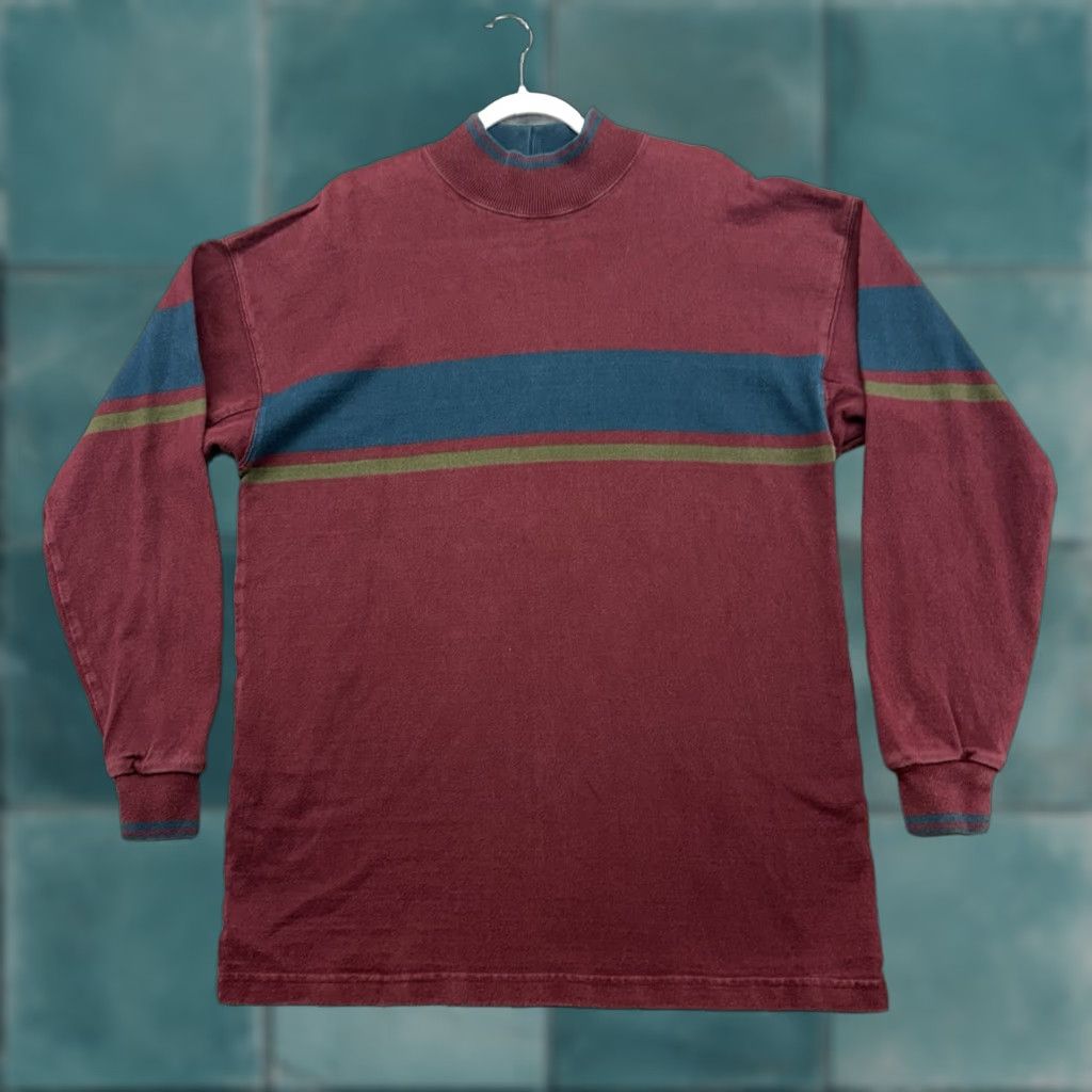 Vintage VINTAGE L.L. Bean Sweatshirt Sweatshirt Striped Mock Neck Pullover Heavyweight Big & Tall LT Red 80s 90s USA Mens Size US L / EU 52-54 / 3 - 1 Thumbnail