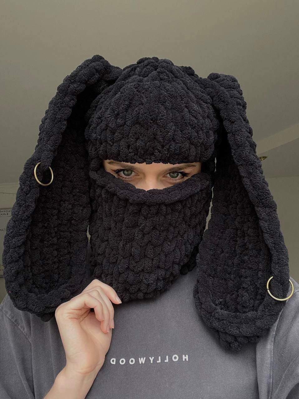 Handmade knitted balaclava/ski mask bunny style