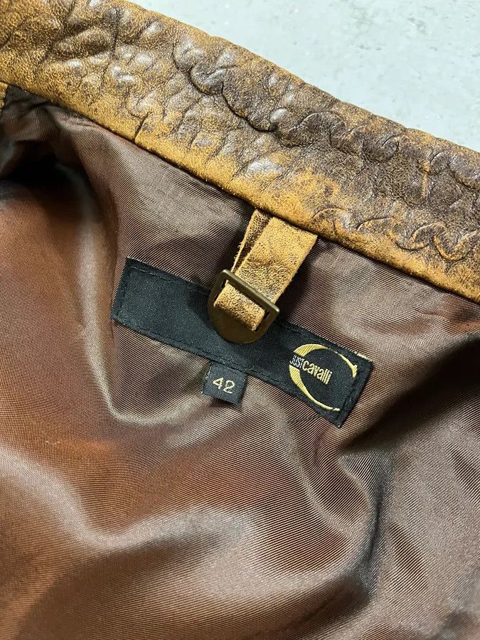 Roberto Cavalli × Vintage AW2005 Cavalli Asymmetrical Raw Brown Leather Trench Jacket Size S / US 4 / IT 40 - 11 Thumbnail