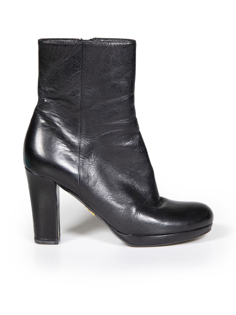 image of Prada Black Leather Round Toe Ankle Boots, Women's (Size 6)