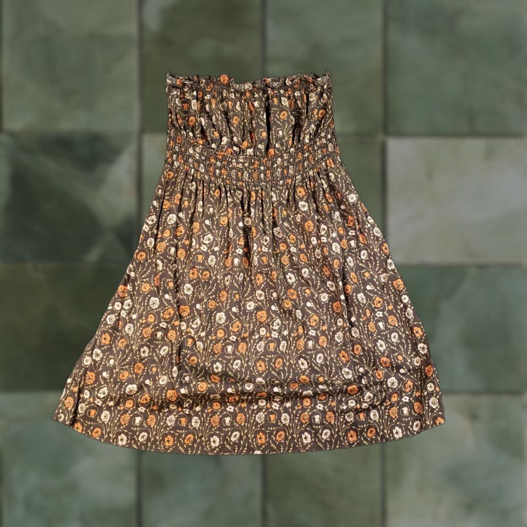 Free People VINTAGE Free People Dress Women Size 6 Brown Orange Floral Boho Strapless Hippie Casual Size M / US 6-8 / IT 42-44 - 1 Thumbnail