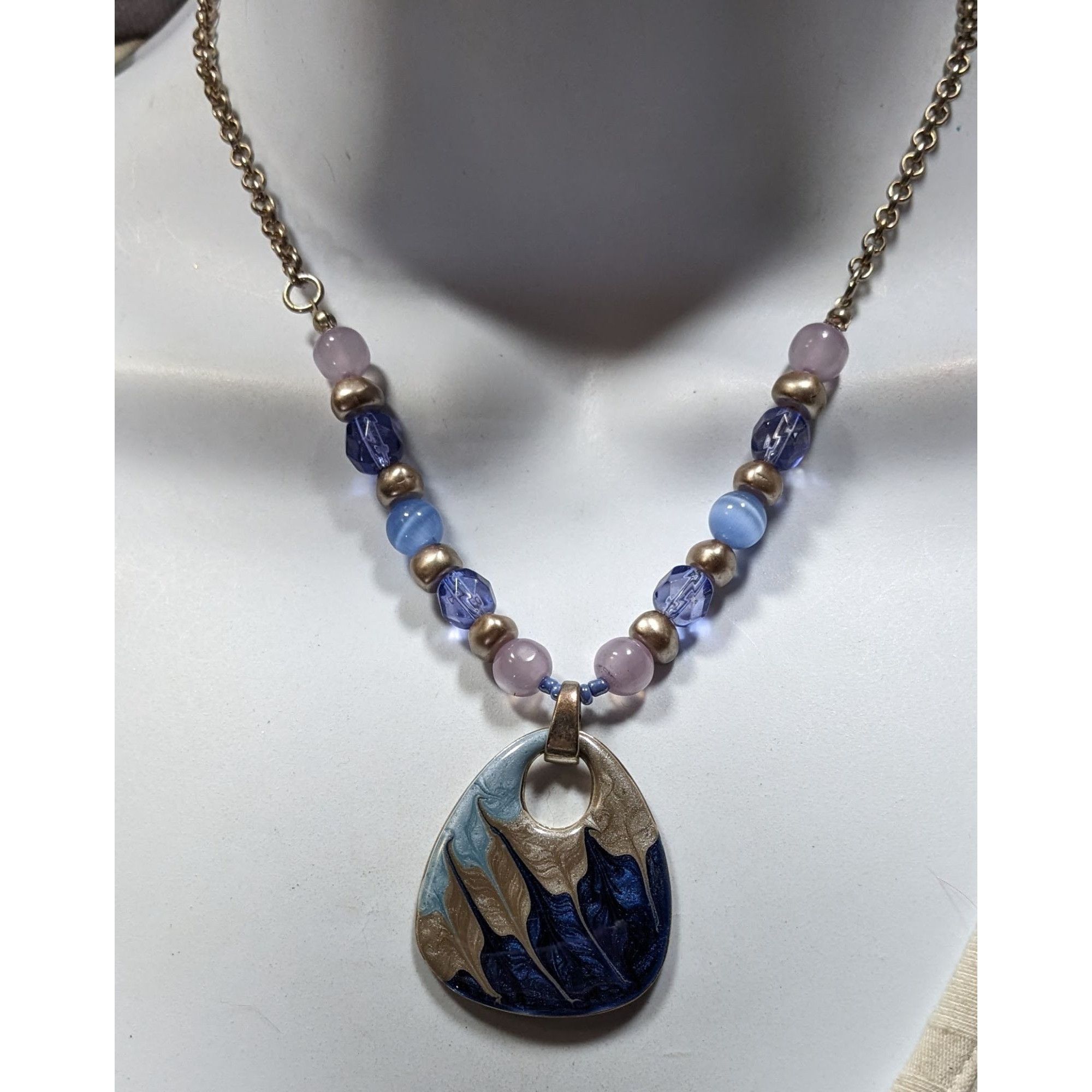 Other Abstract Beaded Necklace With Blue And Silver Tone Enamel Pe Size ONE SIZE - 4 Thumbnail