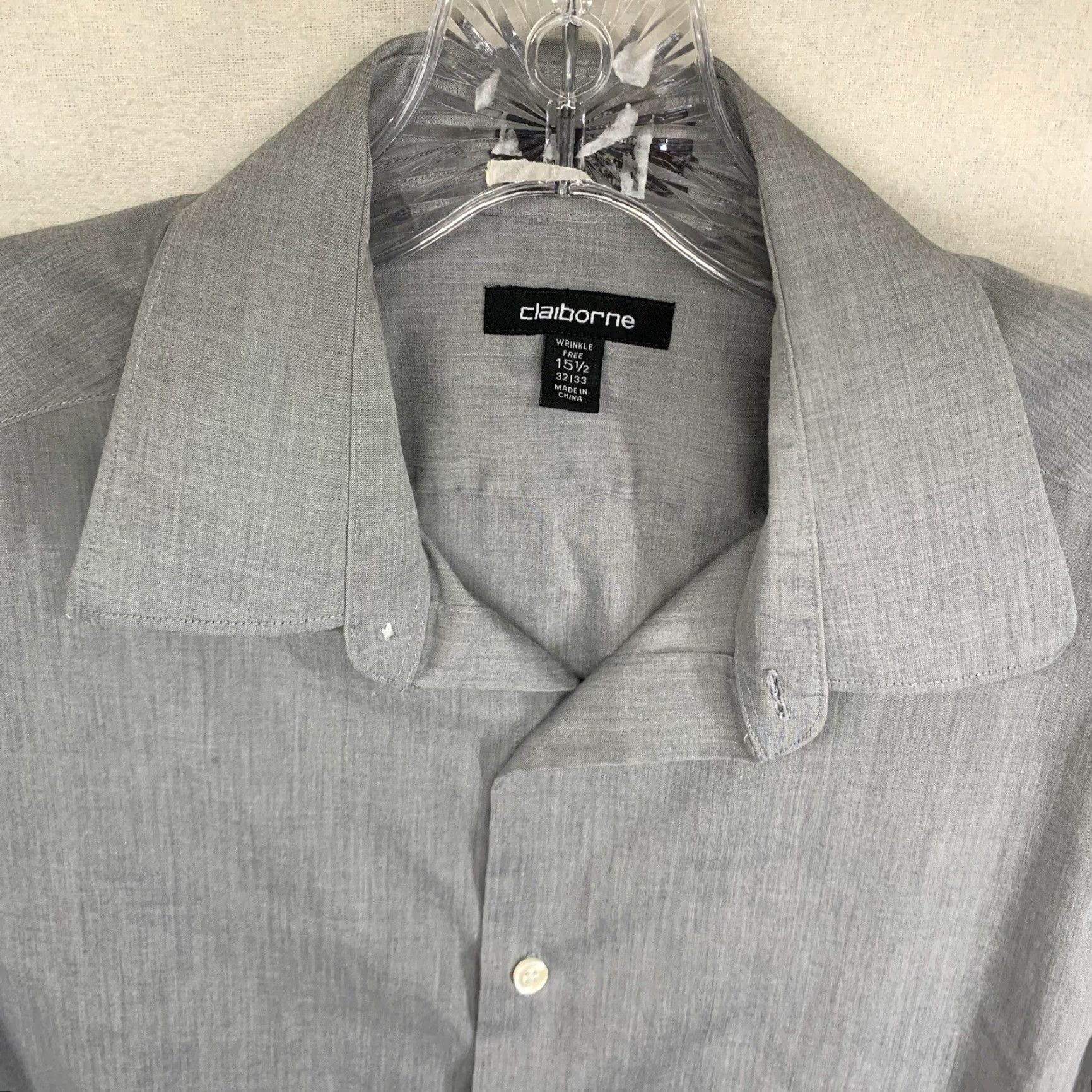 Liz Claiborne Claiborne Men's Slim Fit Button-Up Long Sleeve Shirt, Gray, Size 15.5, Wrinkle-Free Cotton, Business Casual Size US M / EU 48-50 / 2 - 4 Thumbnail