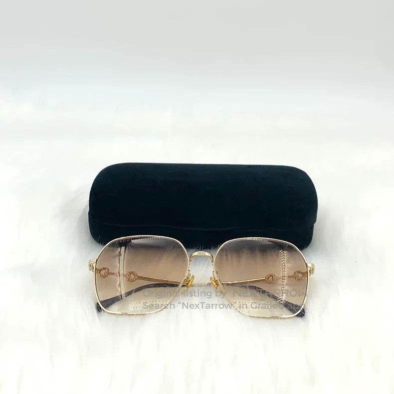 Gucci Gucci Gradient brown square horse buckle sunglasses Size ONE SIZE - 8 Thumbnail