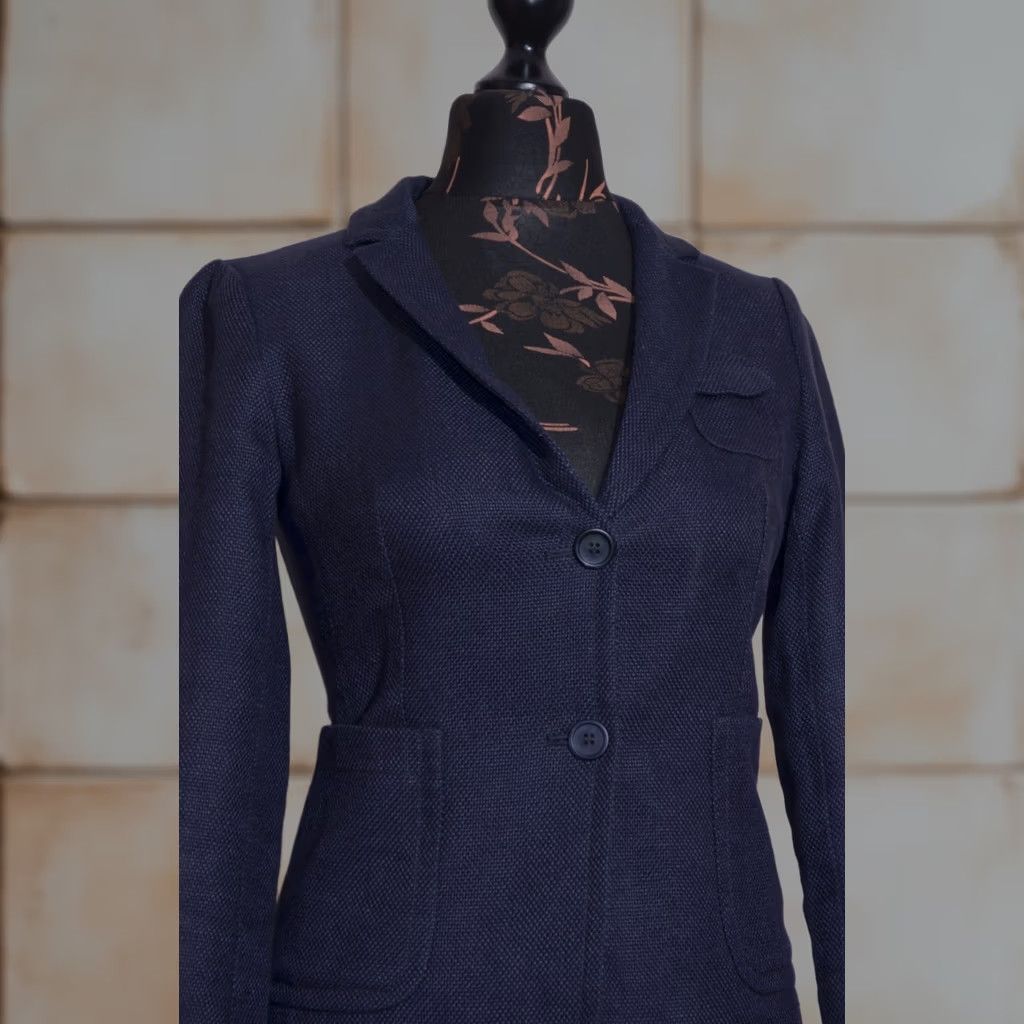 Max Mara MaxMara Navy Blue Blazer Jacket Linen Textured Single Breasted UK8 US6 Womens Blazer Jacket Linen Navy Blue 8 Short Size M / US 6-8 / IT 42-44 - 1 Thumbnail