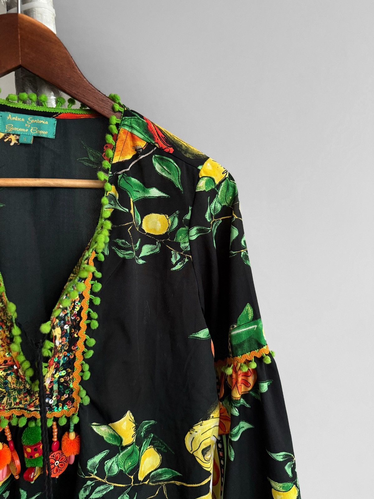 Other Antica Sartoria Womens Black Floral Fruit Print Blouse Top Size S / US 4 / IT 40 - 3 Thumbnail