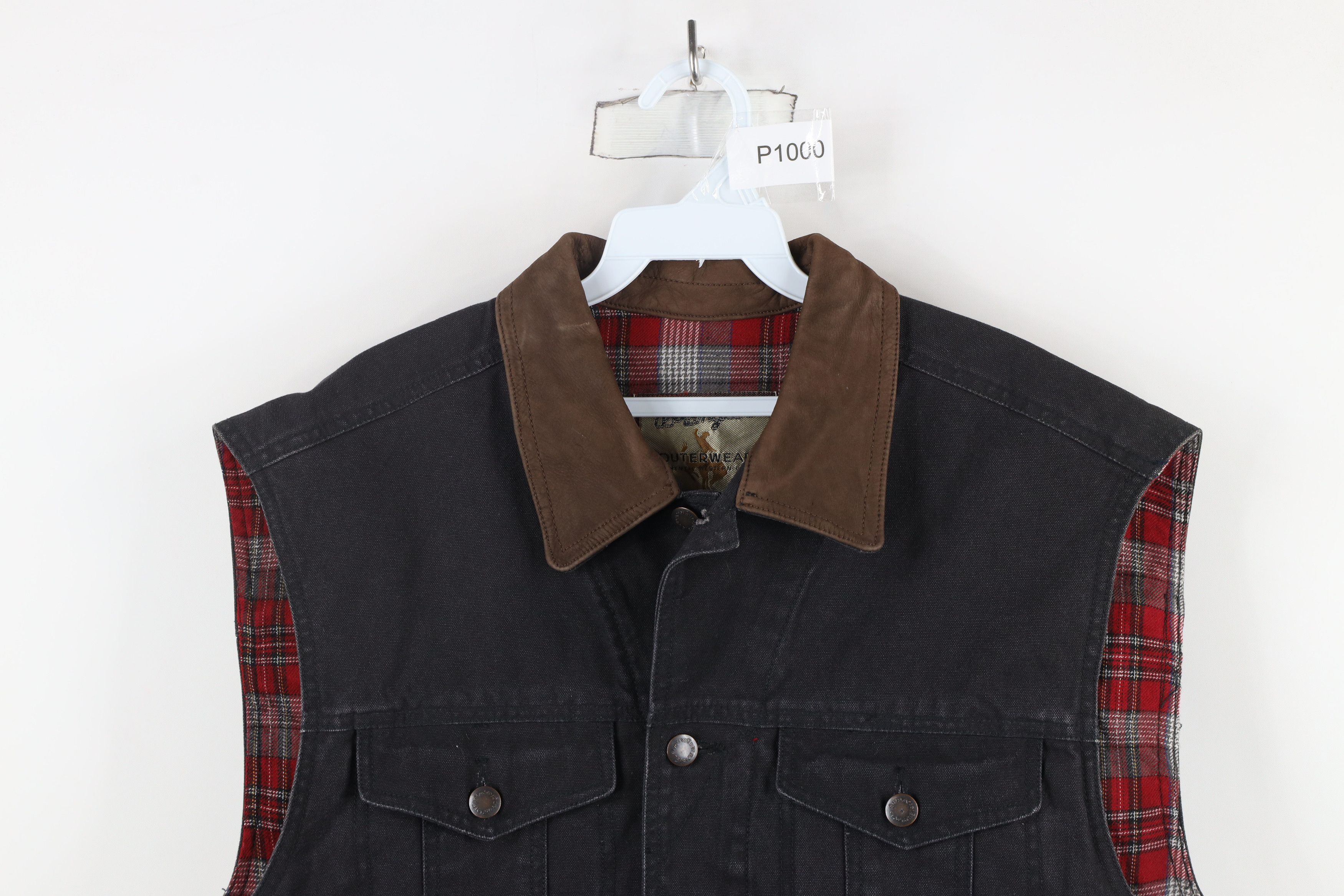 Vintage × Wrangler Vintage 90s Wrangler Collar Flannel Lined Canvas Vest Jacket Size US L / EU 52-54 / 3 - 2 Thumbnail