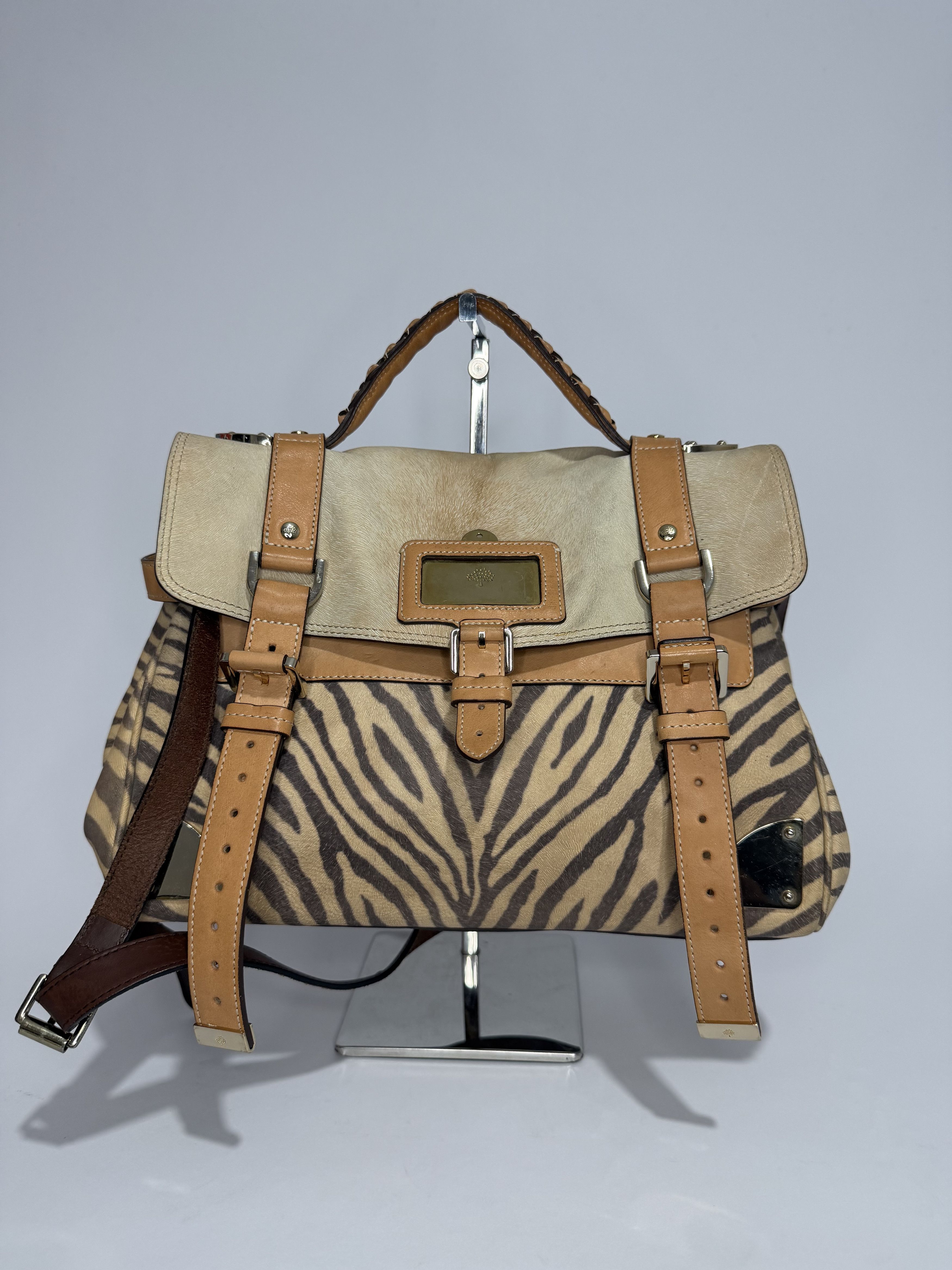 Mulberry Beige Zebra Printed Leather Travel Day Satchel, Women's