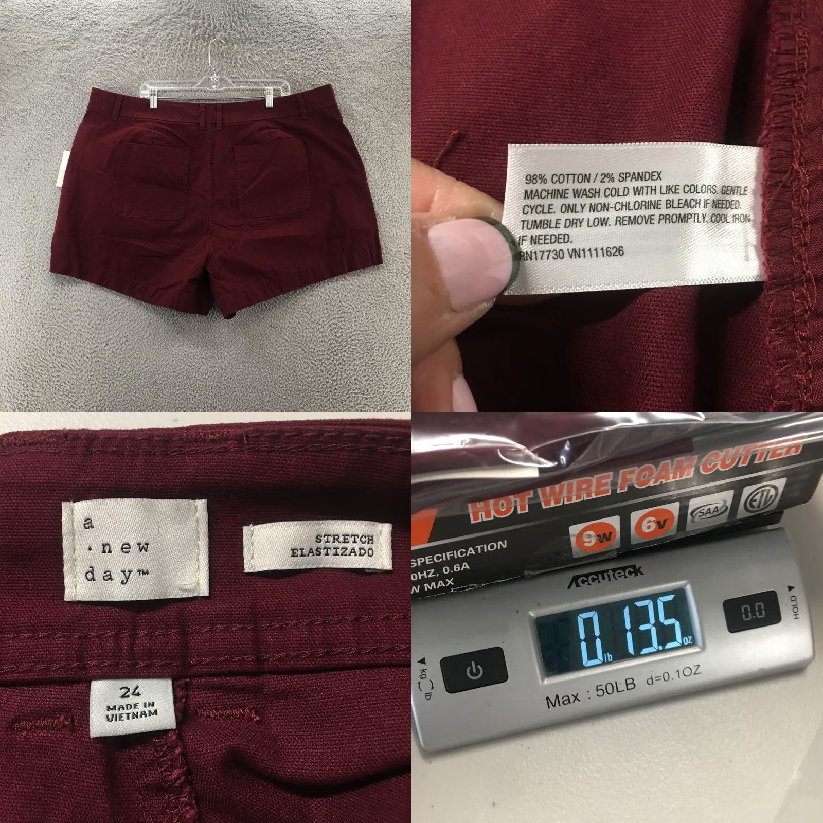 Vintage A New Day Chino Shorts Womens 24 Burgundy Cotton Blend Mid Rise Zip Fly NEW - Red, 5-Pocket, Regular, 4.5 Inseam, Shirtless? Size 42" / US 20 - 8 Thumbnail