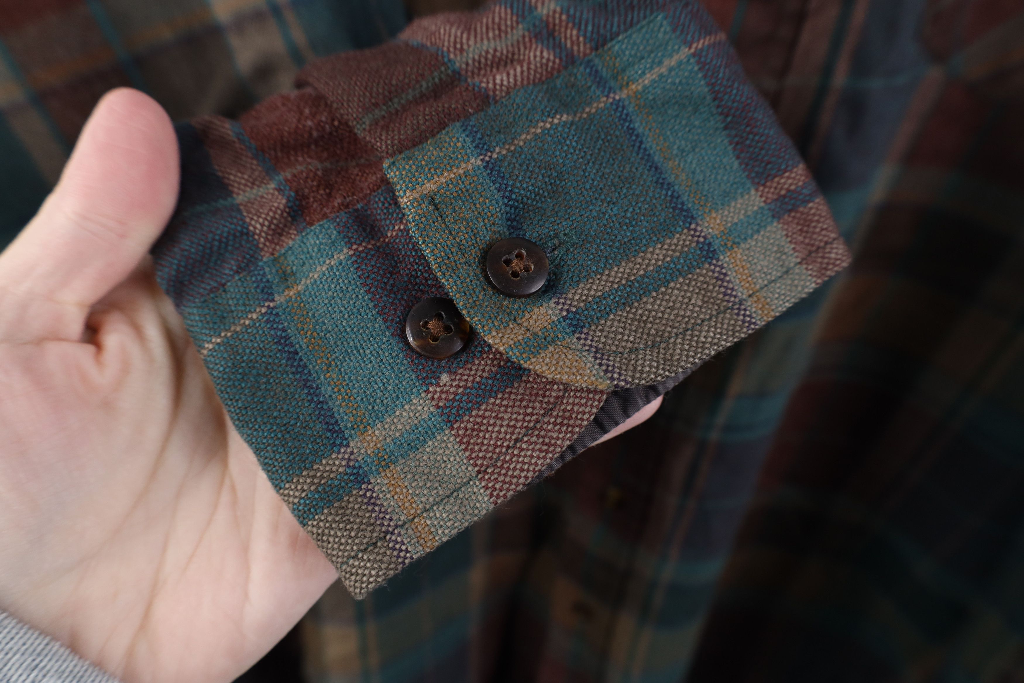 Vintage Vintage 90s Streetwear Tone Knit Collared Button Shirt Plaid Size US XXL / EU 58 / 5 - 4 Thumbnail