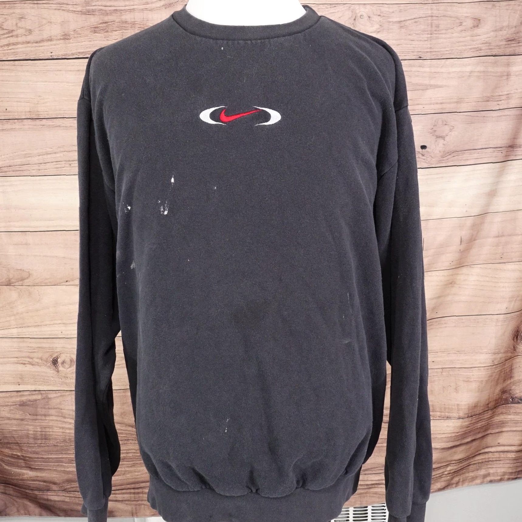 Nike VINTAGE Nike Sweatshirt Mens XL Black Center Swoosh Logo Pullover Crewneck Graphic Print 90s Mens XL Black Size US XL / EU 56 / 4 - 5 Thumbnail