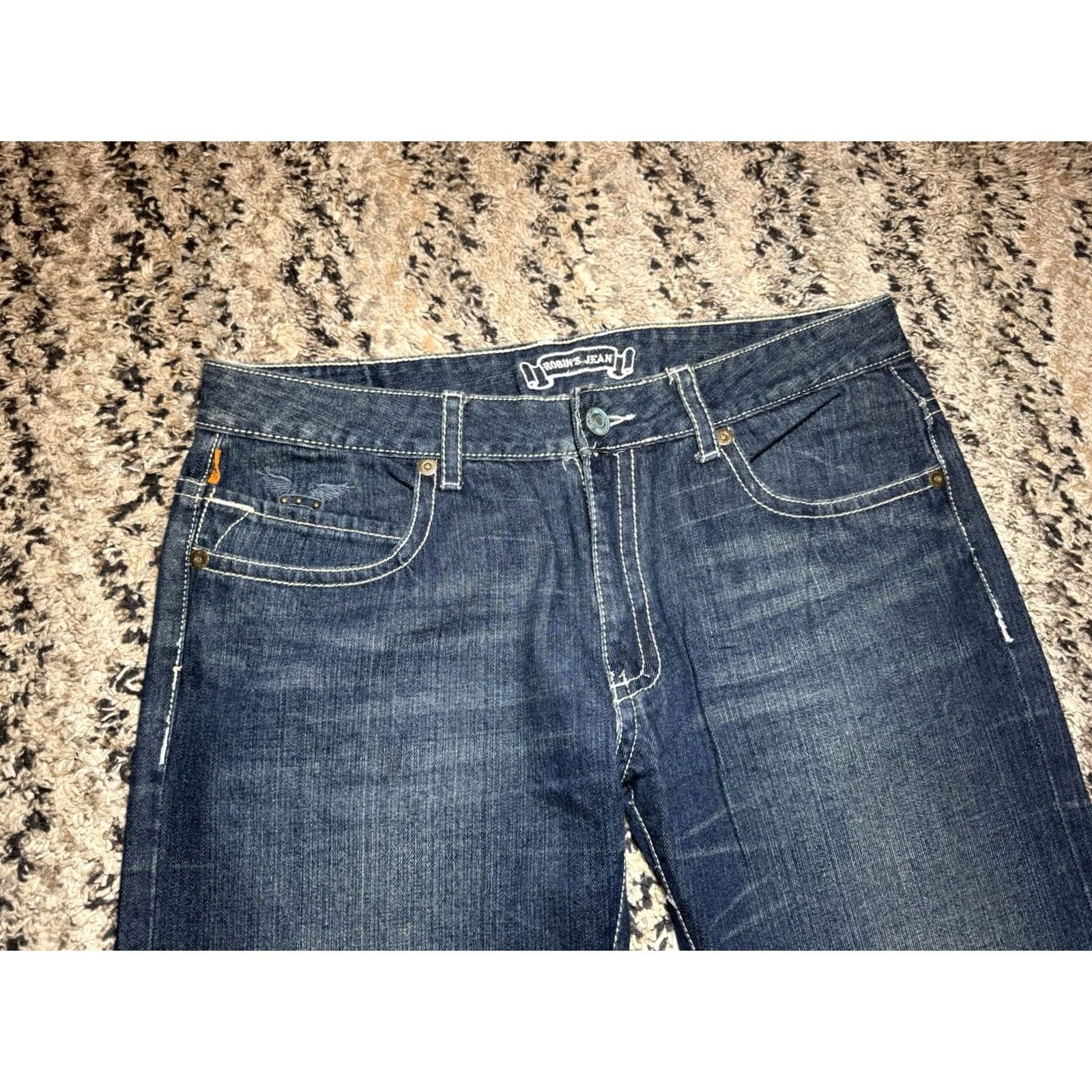 Vintage VINTAGE Robin’s Jeans Jeans Mens 34x32 5-Pocket Straight Crocodile Pocket Stud Iron Cross Y2K RARE Blue Denim Size US 34 / EU 50 - 5 Thumbnail