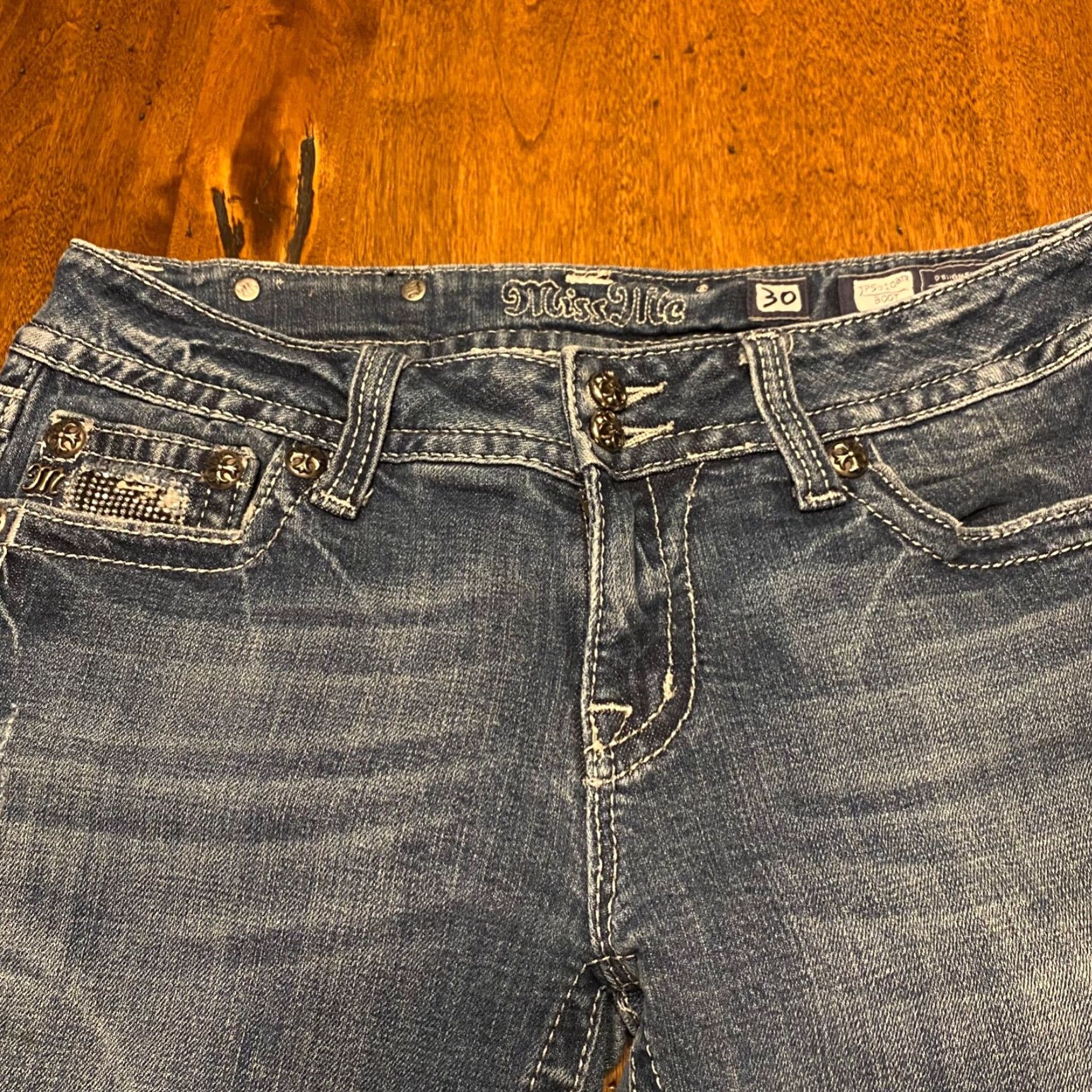 Miss Me Miss Me Jeans Womens 30 x 31.5 Bootcut Blue Denim Embellished Pants Outdoor Designer Shoes? Size 30" / US 8 / IT 44 - 2 Thumbnail