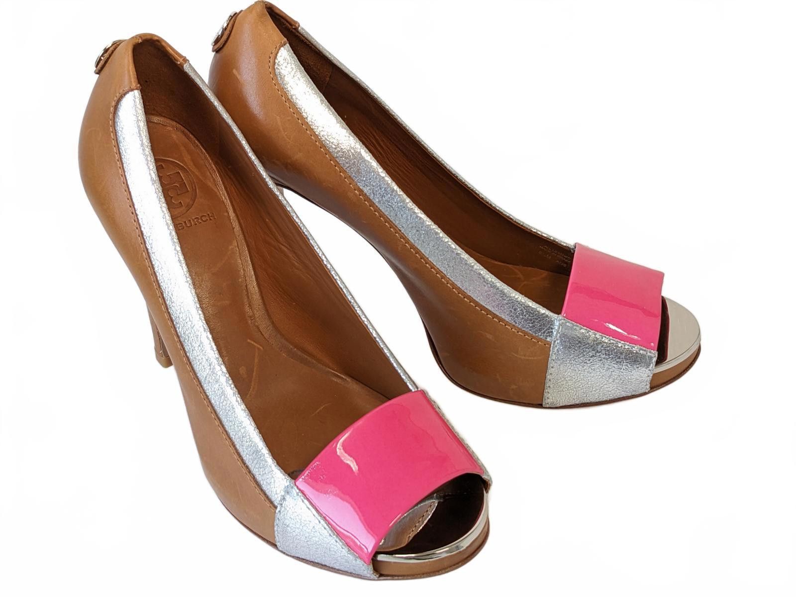 Other Tory Burch Brazil Heels Open-Toe Silver Brown Leather US 8.5 Size US 8.5 / IT 38.5 - 3 Thumbnail