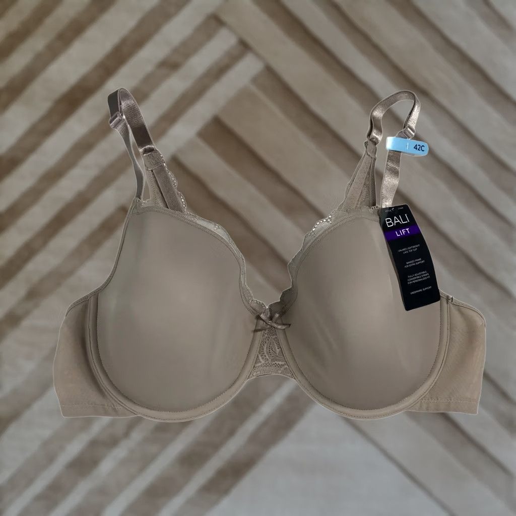 Vintage Bali Bra 42C Unlined Underwire Over the Taupe Lace Trim DFC580 NWT Size ONE SIZE - 1 Thumbnail