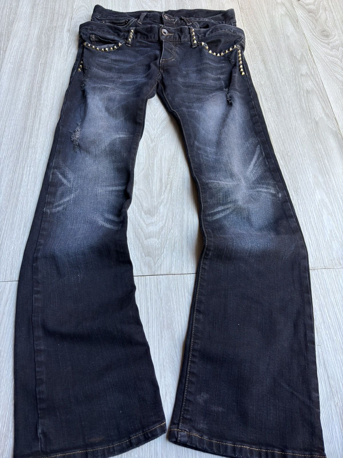 5351 POUR LES HOMMES BUFFALO double waist sudded flare jeans Size US 26 / EU 42 - 1 Thumbnail
