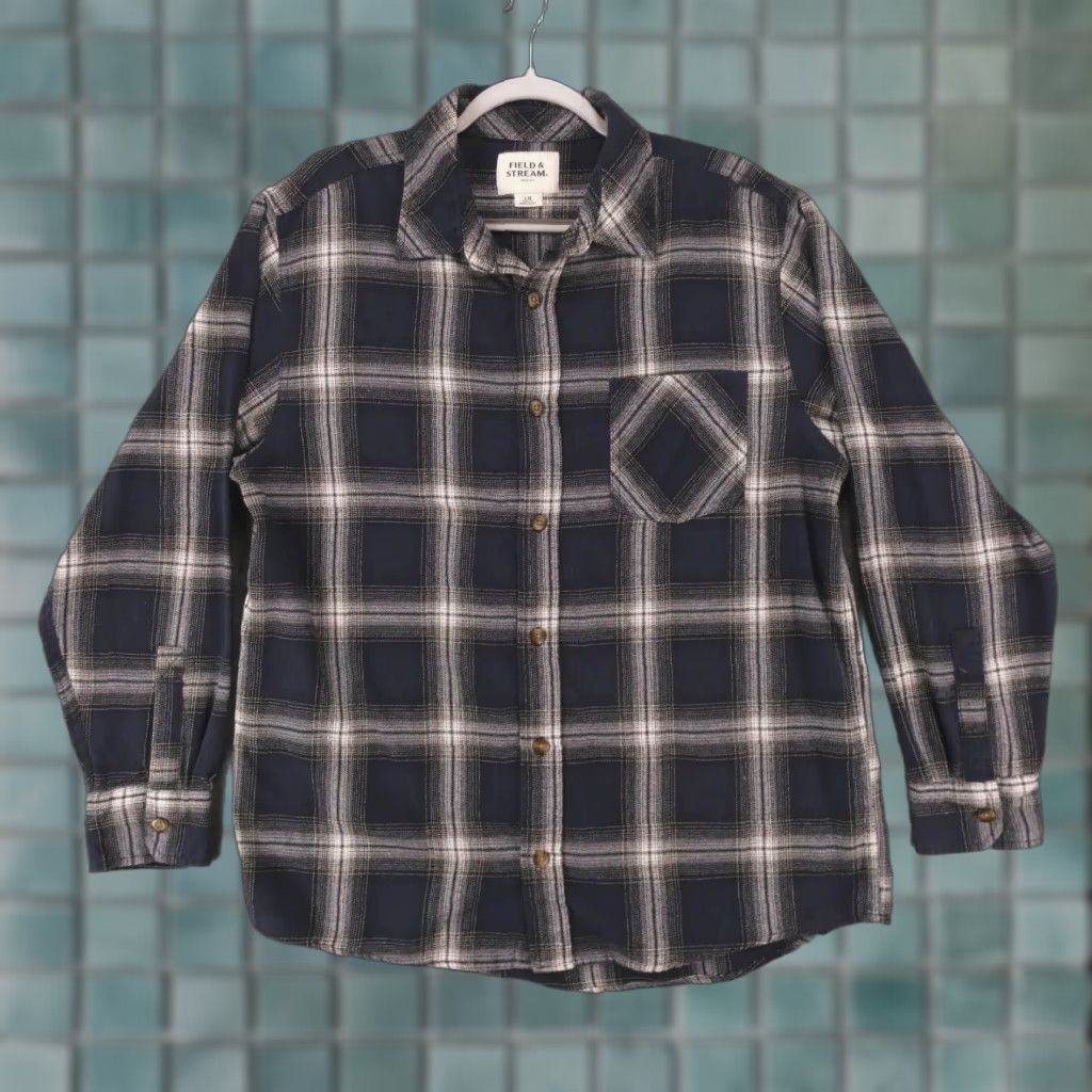 Vintage Field & Stream Shirt Mens Large Long Sleeve Button Up Navy Plaid Size US L / EU 52-54 / 3 - 1 Thumbnail
