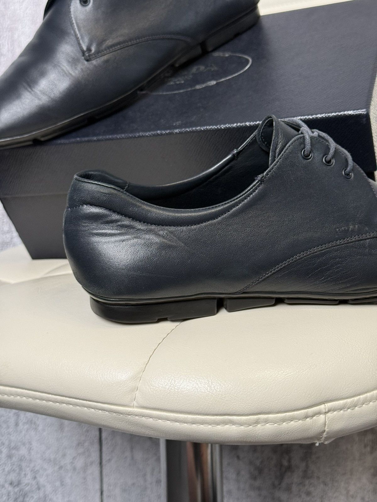 Prada PRADA Navy Leather Lace Up Men’s Shoes With Logo (2ED 034) Size US 11 / EU 44 - 12 Thumbnail
