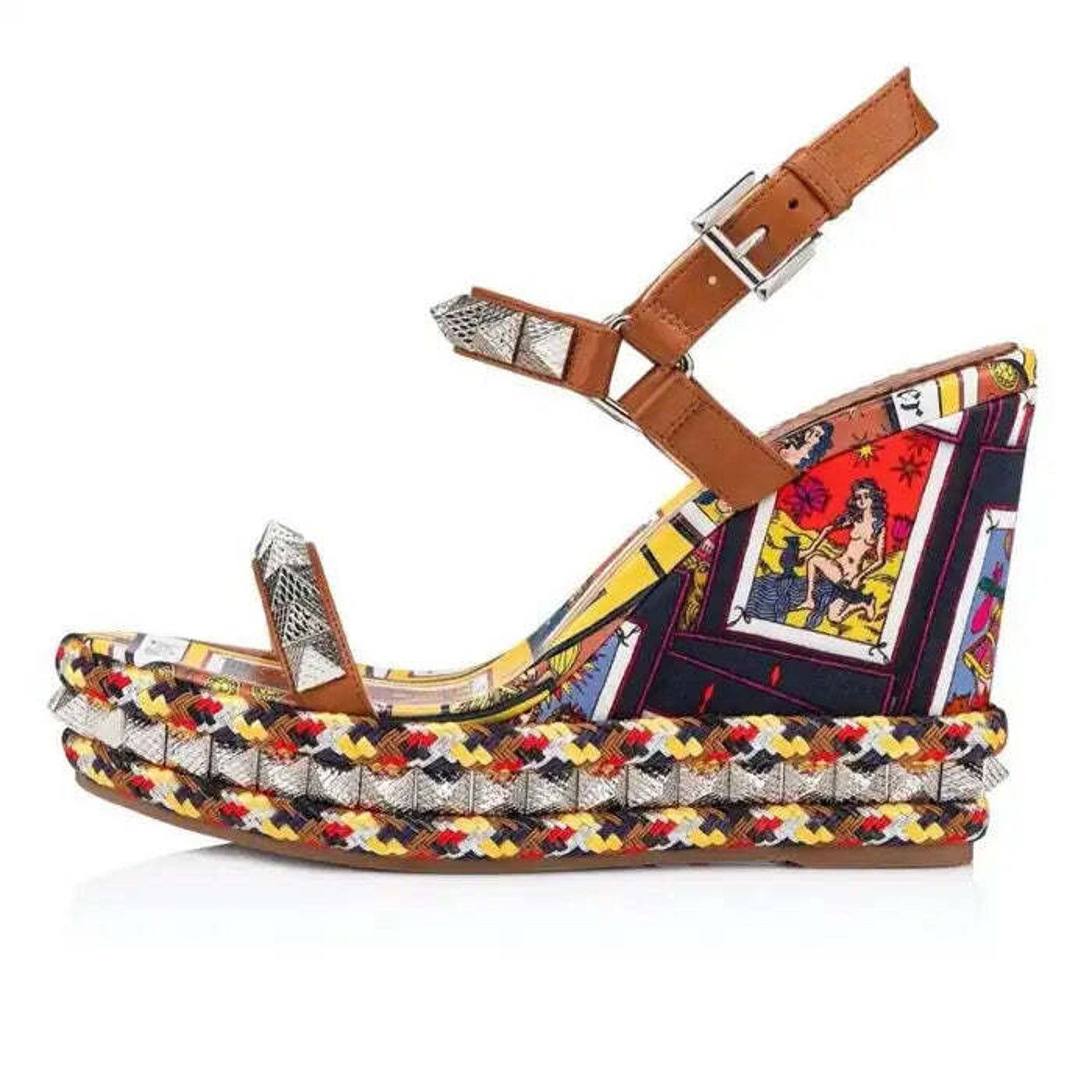 Christian Louboutin Pyraclou 110 Tarot Card Platform Wedge Sandal Heel Pump 39 Size US 9 / IT 39 - 3 Thumbnail
