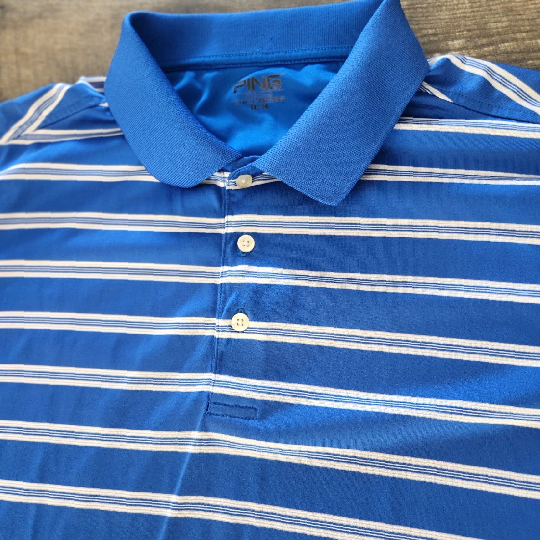 Vintage Ping Polo Shirt Mens XL Blue White Striped Performance Stretch Embroidered Golf Polo Shirt Mens XL Blue White Striped Embroidered Size US XL / EU 56 / 4 - 4 Thumbnail