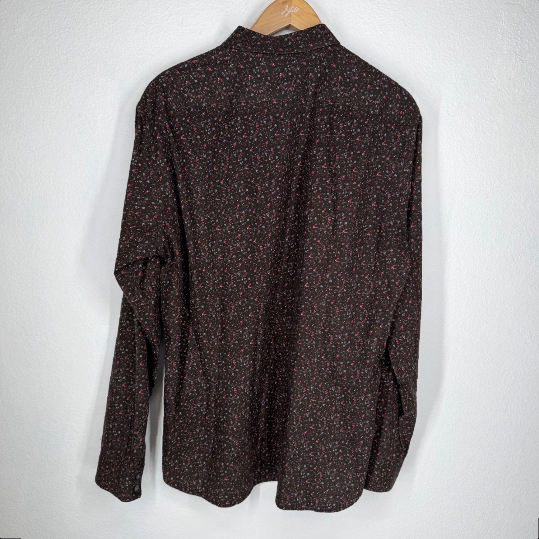 John Varvatos John Varvatos Mens Floral Button Down Shirt L Brown Oxford Shirt Button-Up Casual Business Size US L / EU 52-54 / 3 - 6 Thumbnail