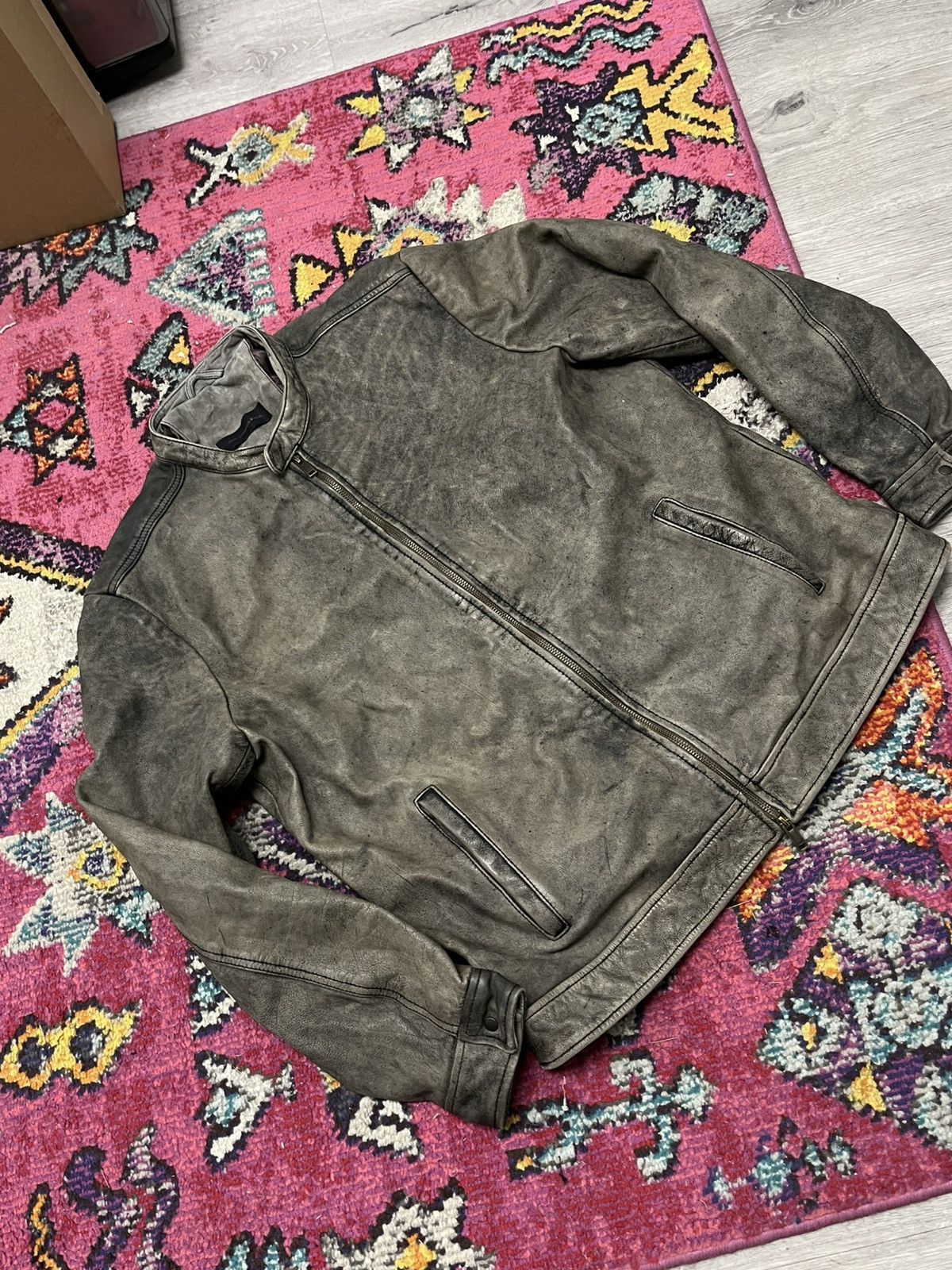 John Varvatos Dustin Distressed Leather Racer Jacket. XL Size US XL / EU 56 / 4 - 16 Thumbnail