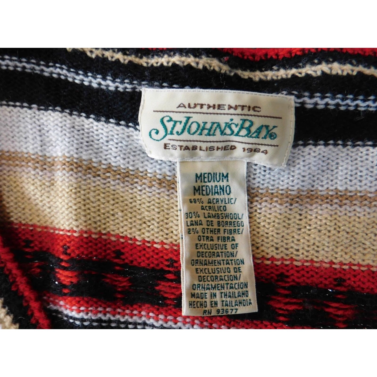 Vintage St.Johns Bay Sweater Womens Medium Beige Wool Striped Button Stretch Pullover Knit Vintage No Size M / US 6-8 / IT 42-44 - 4 Thumbnail